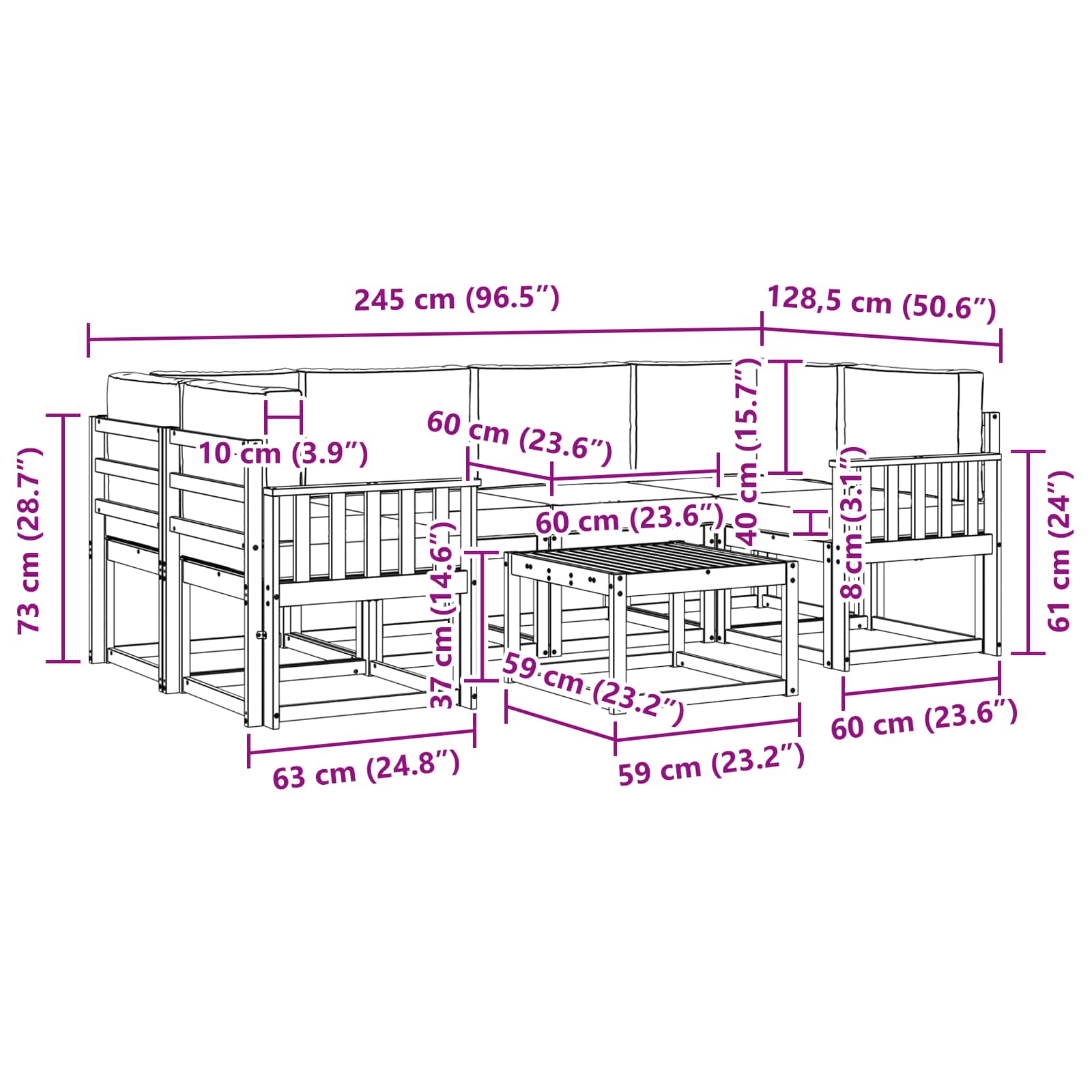 Set vanjskih sofa s jastukom 7 pcs Prirodna i svijetlo siva