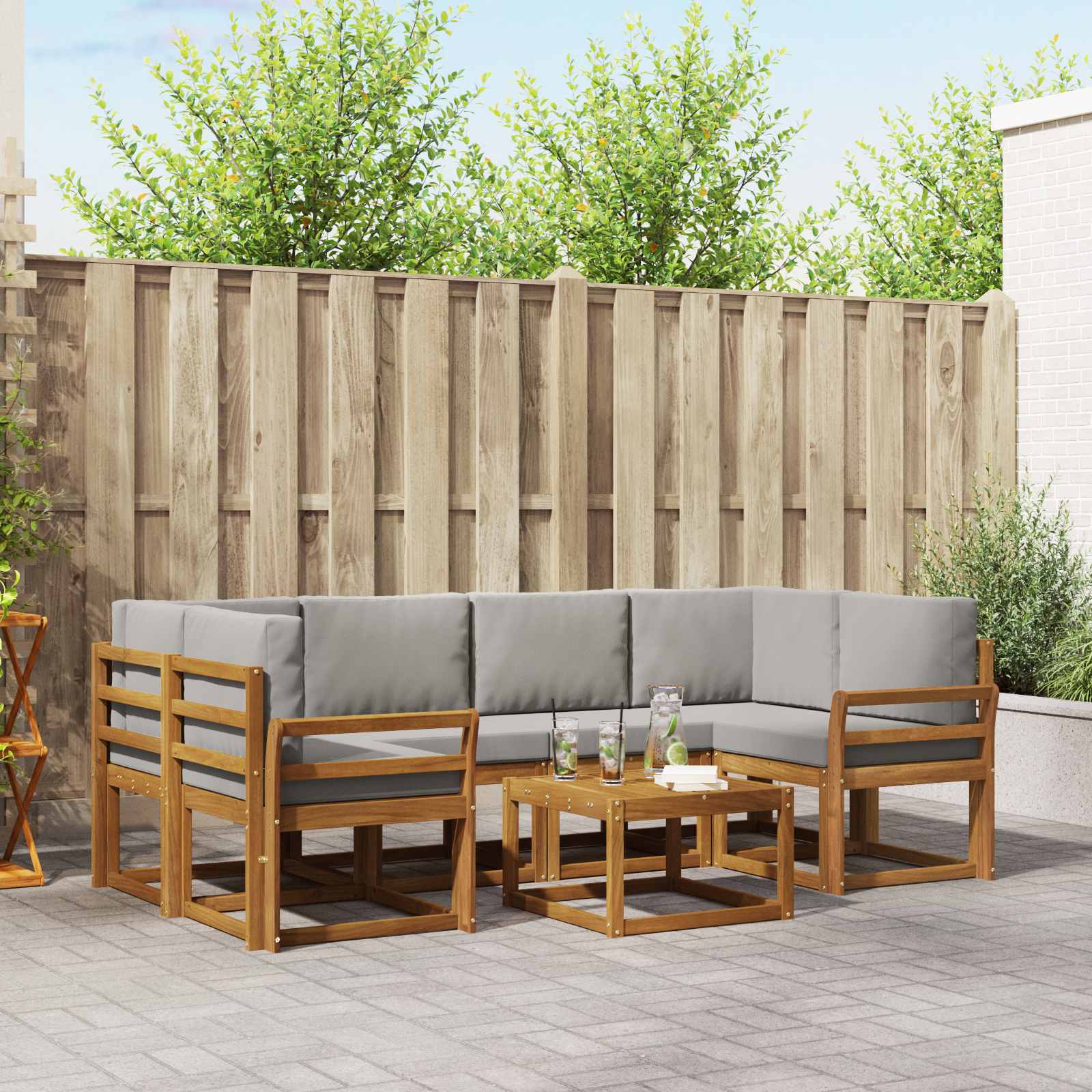 Set vanjskih sofa s jastukom 7 pcs Prirodna i svijetlo siva