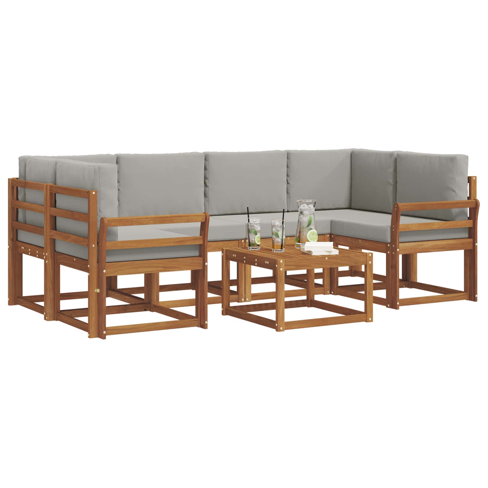 Set vanjskih sofa s jastukom 7 pcs Prirodna i svijetlo siva