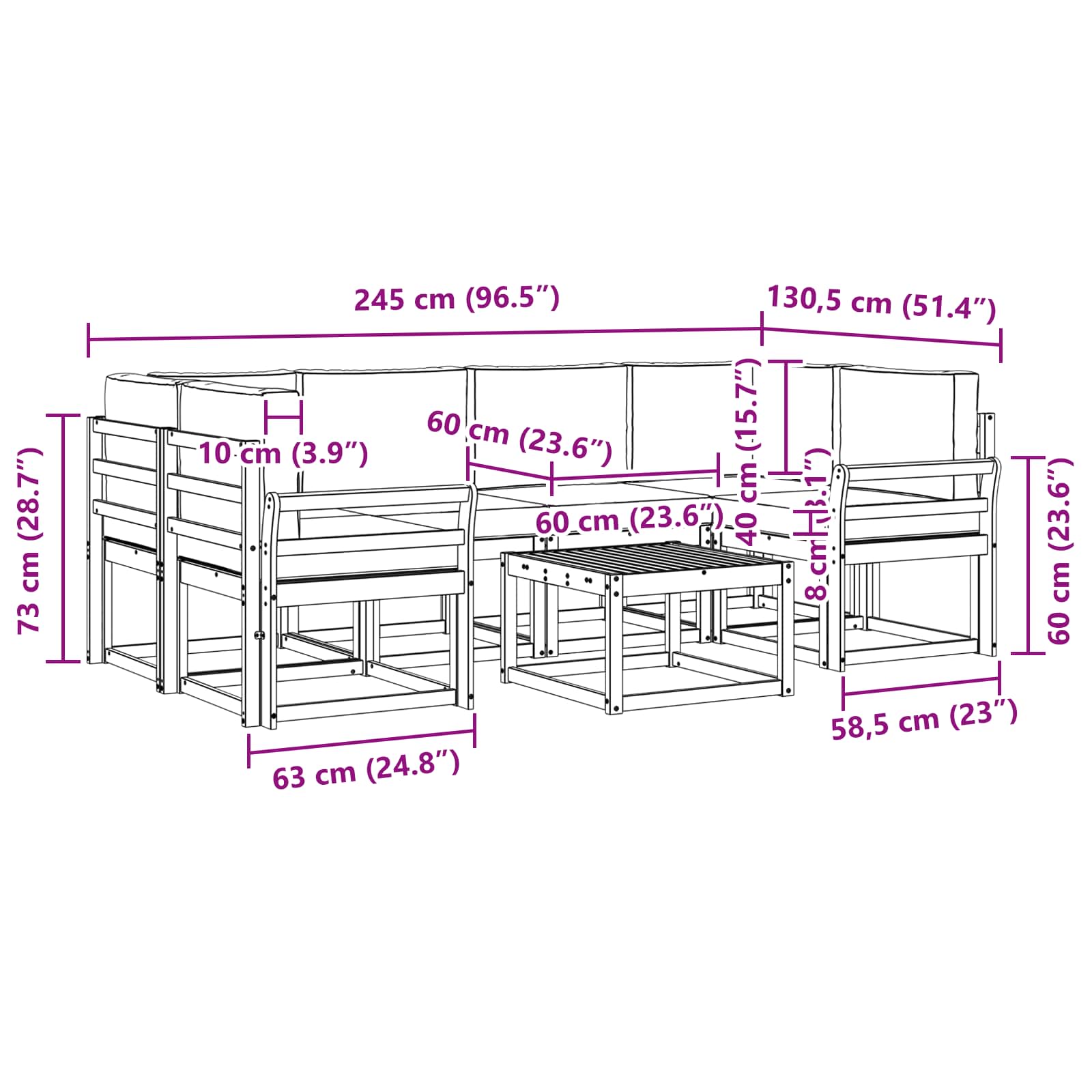 Set vanjskih sofa s jastukom 7 pcs Prirodna i svijetlo siva