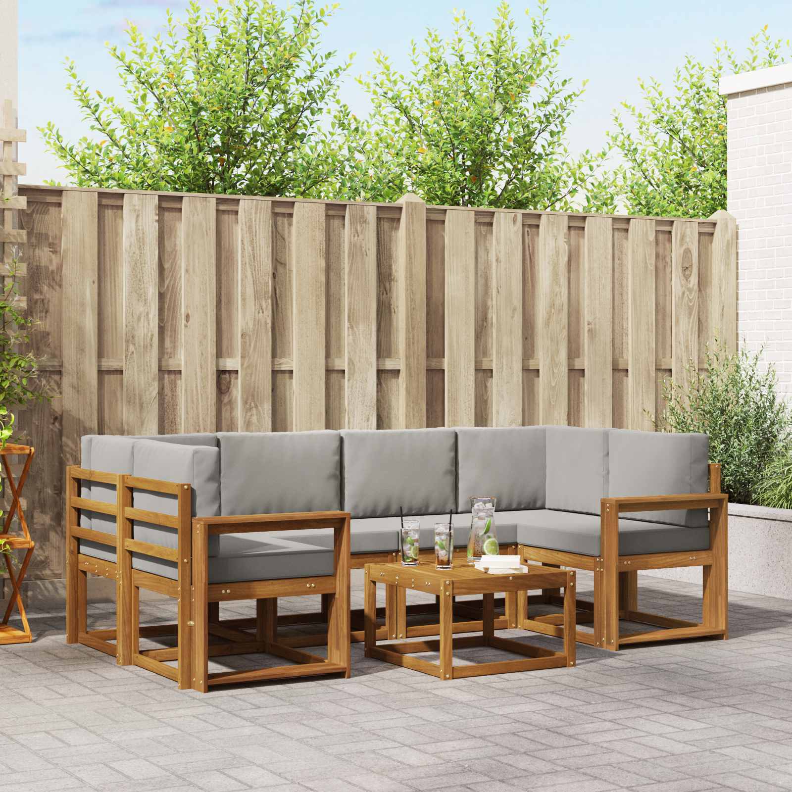 Set vanjskih sofa s jastukom 7 pcs Prirodna i svijetlo siva