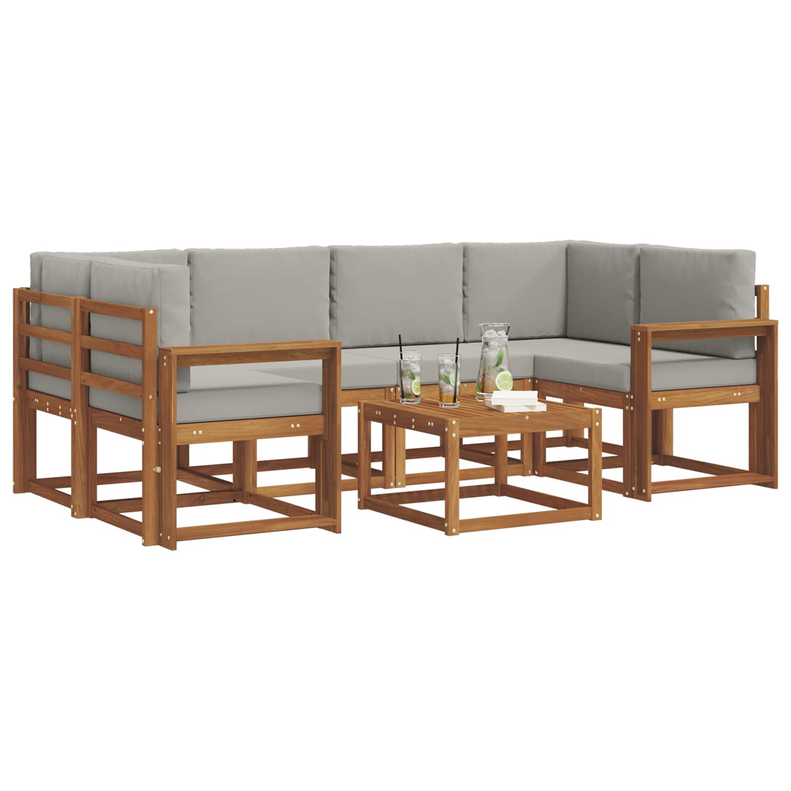 Set vanjskih sofa s jastukom 7 pcs Prirodna i svijetlo siva