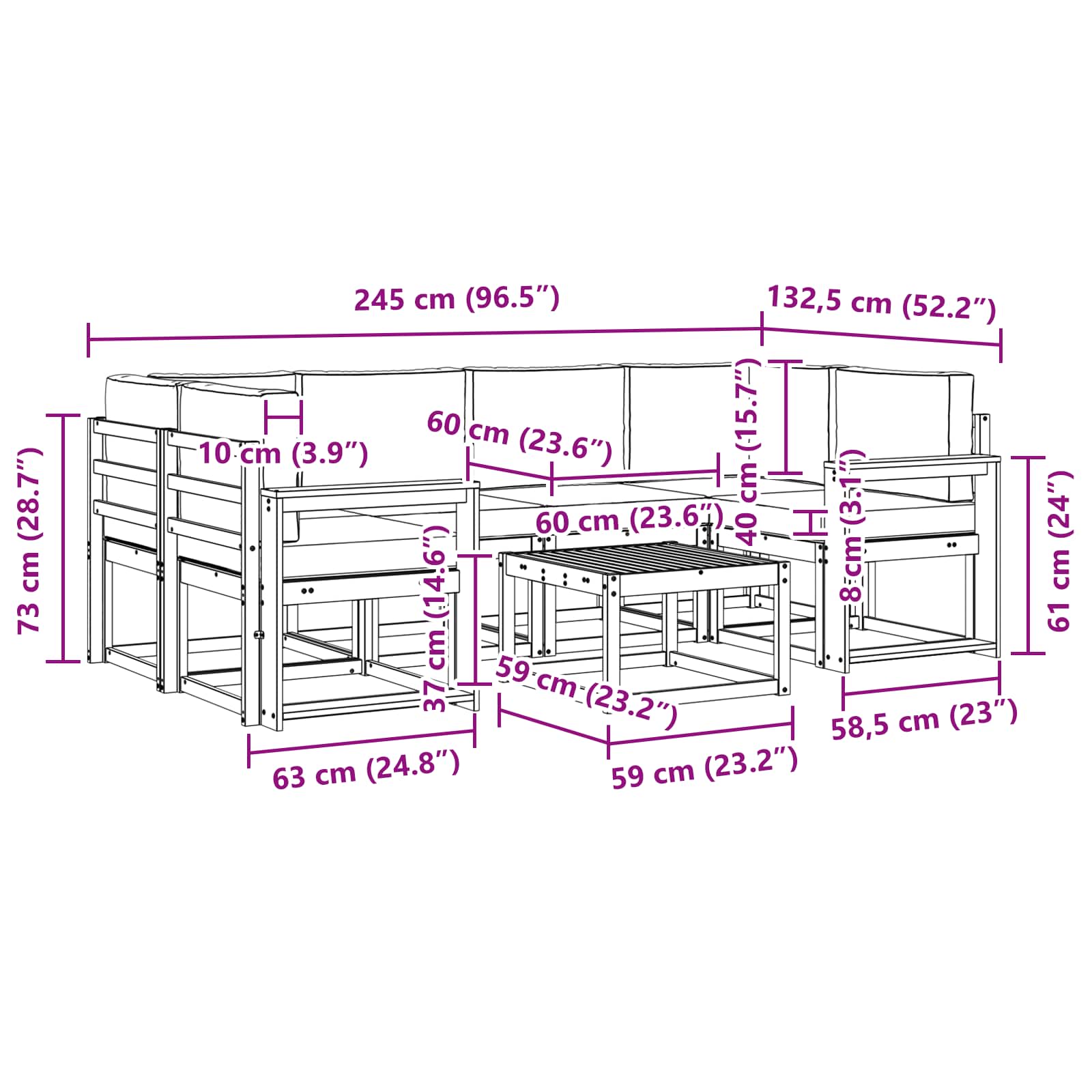Set vanjskih sofa s jastukom 7 pcs Prirodna i svijetlo siva