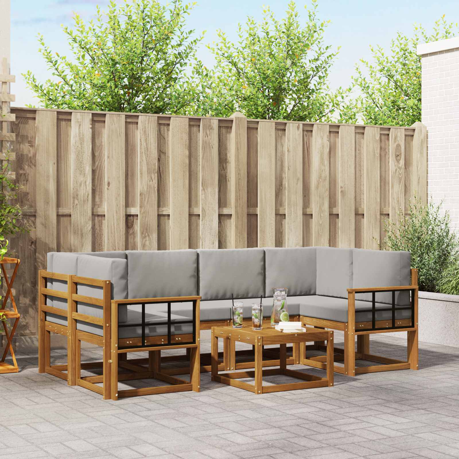 Set vanjskih sofa s jastukom 7 pcs Prirodna i svijetlo siva