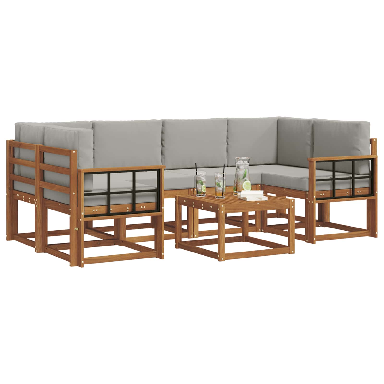Set vanjskih sofa s jastukom 7 pcs Prirodna i svijetlo siva