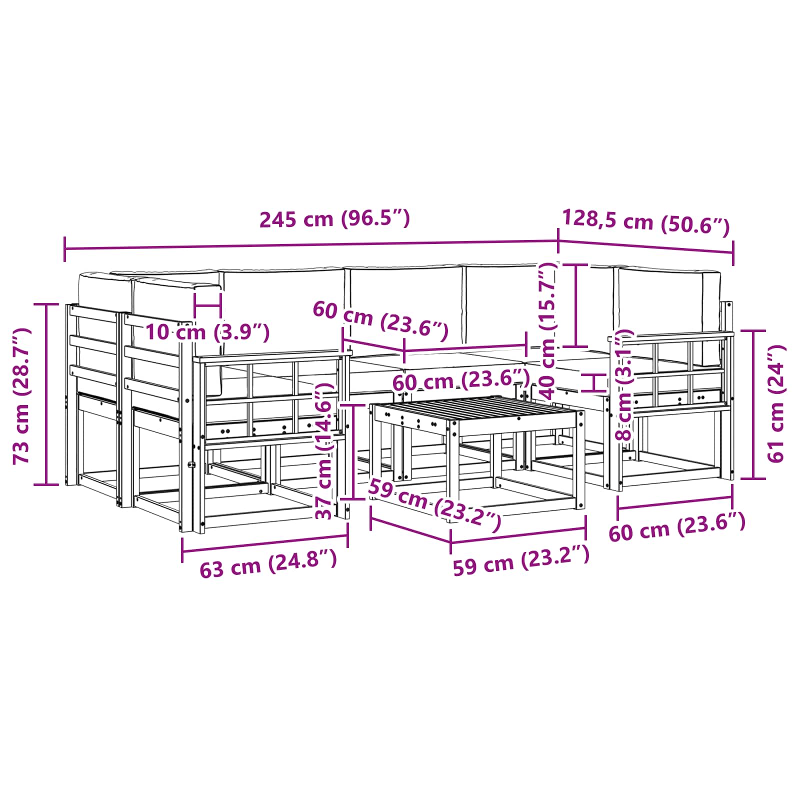 Set vanjskih sofa s jastukom 7 pcs Prirodna i svijetlo siva
