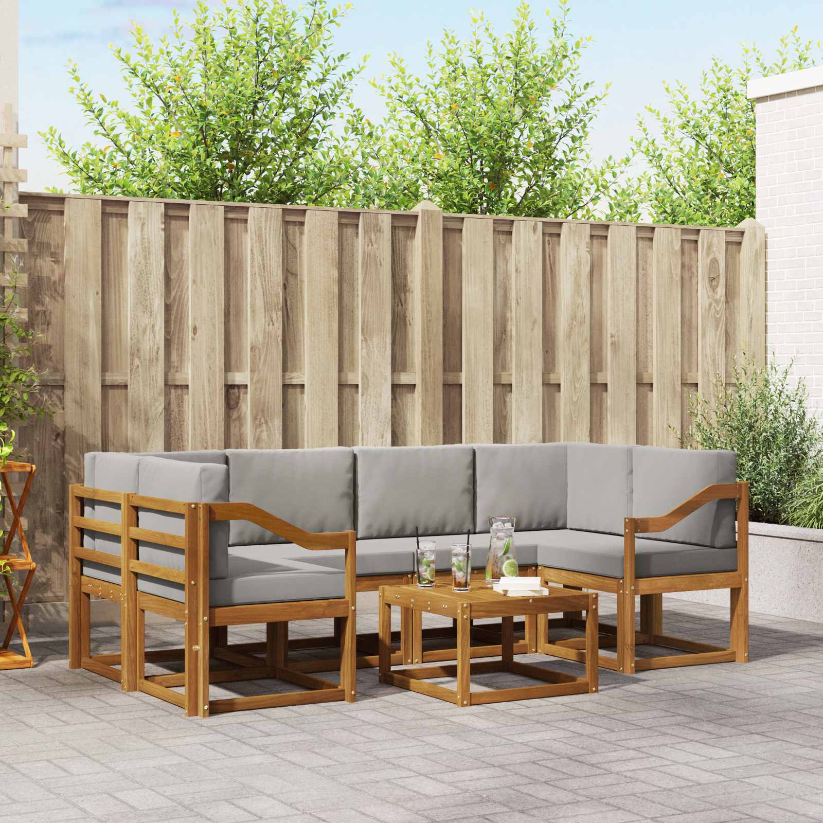 Set vanjskih sofa s jastukom 7 pcs Prirodna i svijetlo siva