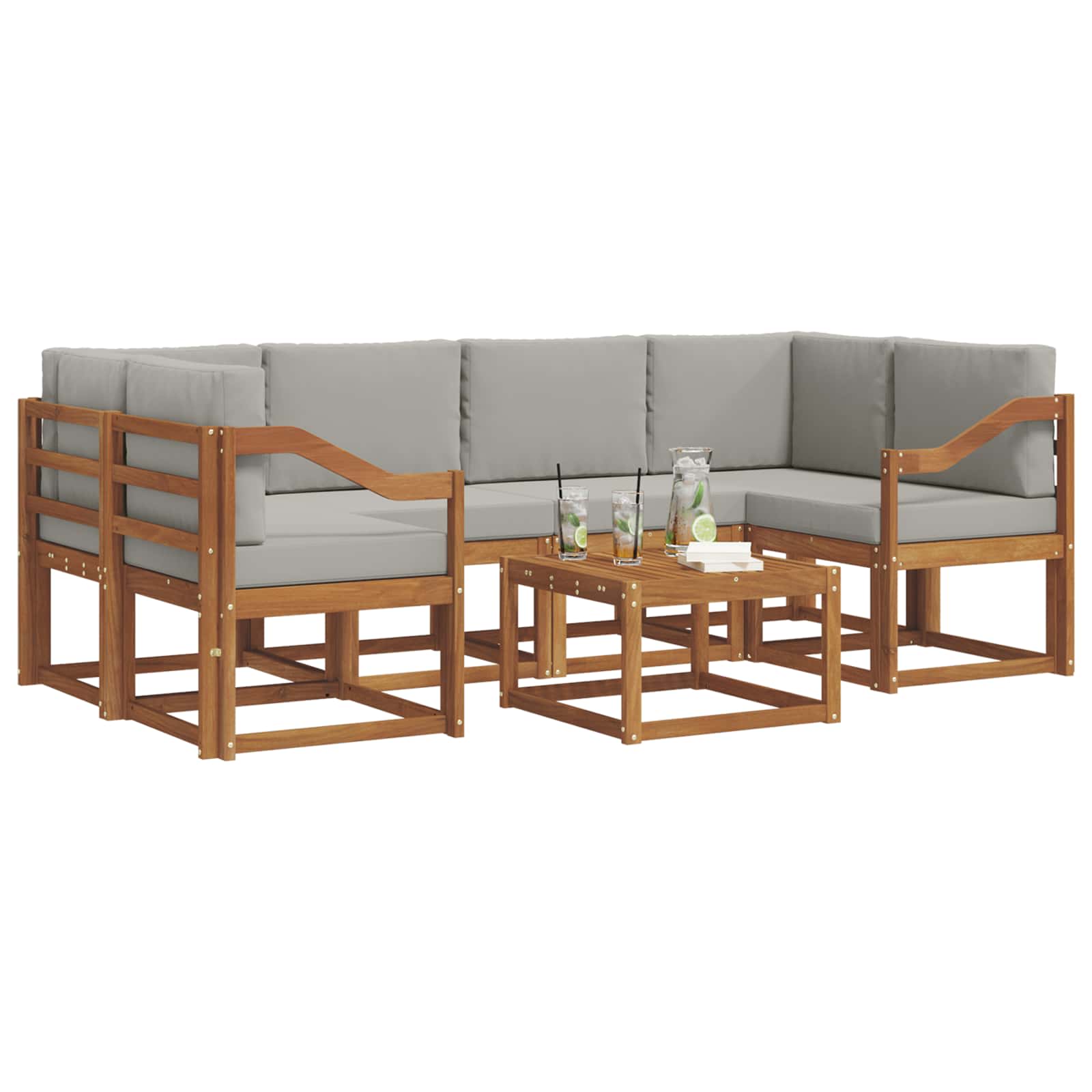 Set vanjskih sofa s jastukom 7 pcs Prirodna i svijetlo siva