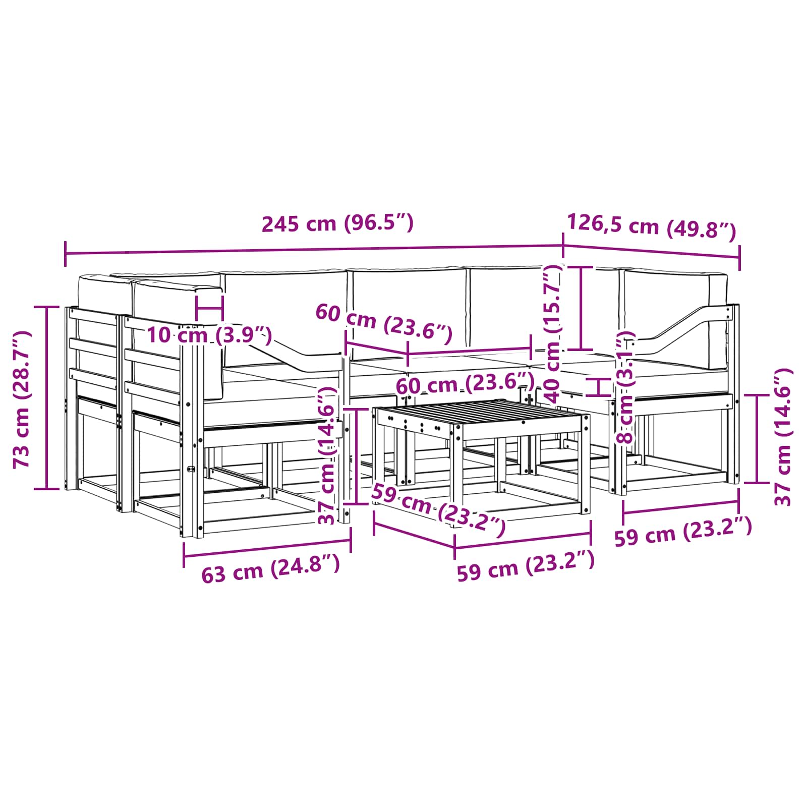 Set vanjskih sofa s jastukom 7 pcs Prirodna i svijetlo siva