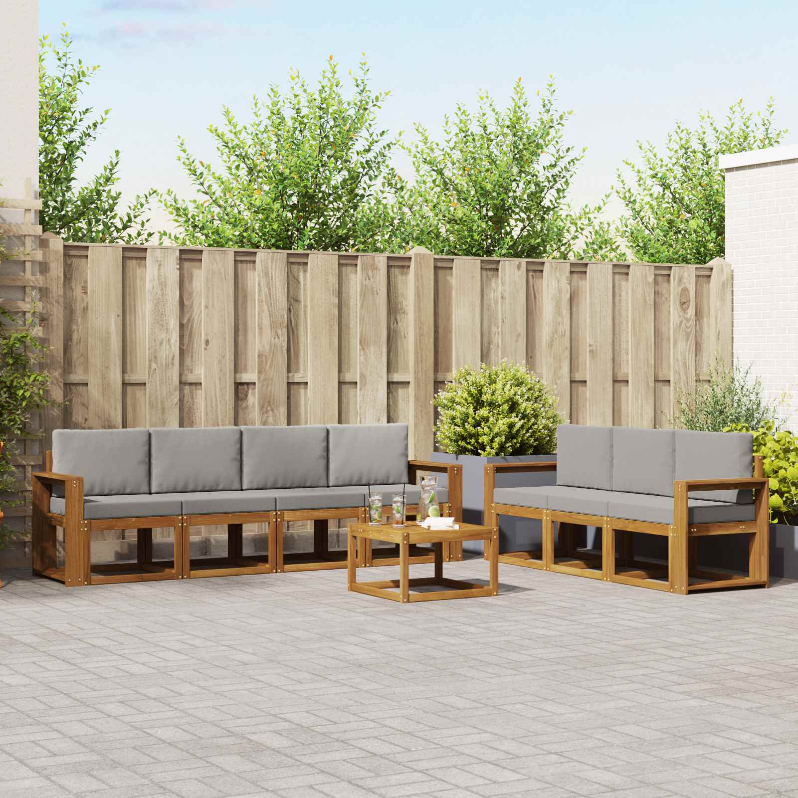 Set vanjskih sofa s jastukom 8 pcs Prirodna i svijetlo siva
