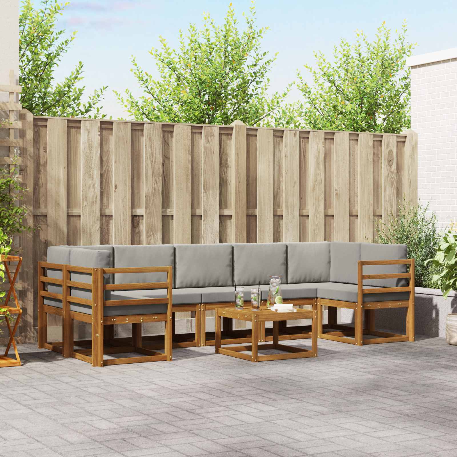 Set vanjskih sofa s jastukom 8 pcs Prirodna i svijetlo siva
