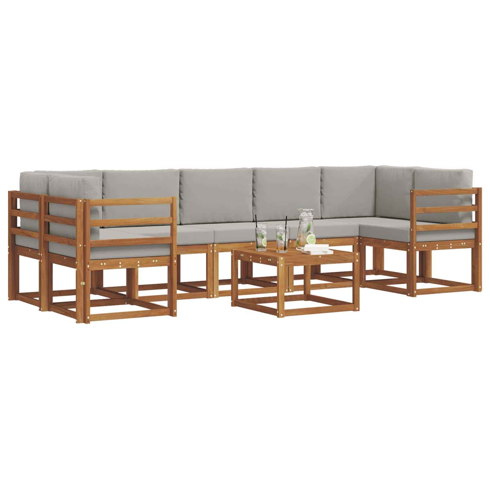 Set vanjskih sofa s jastukom 8 pcs Prirodna i svijetlo siva