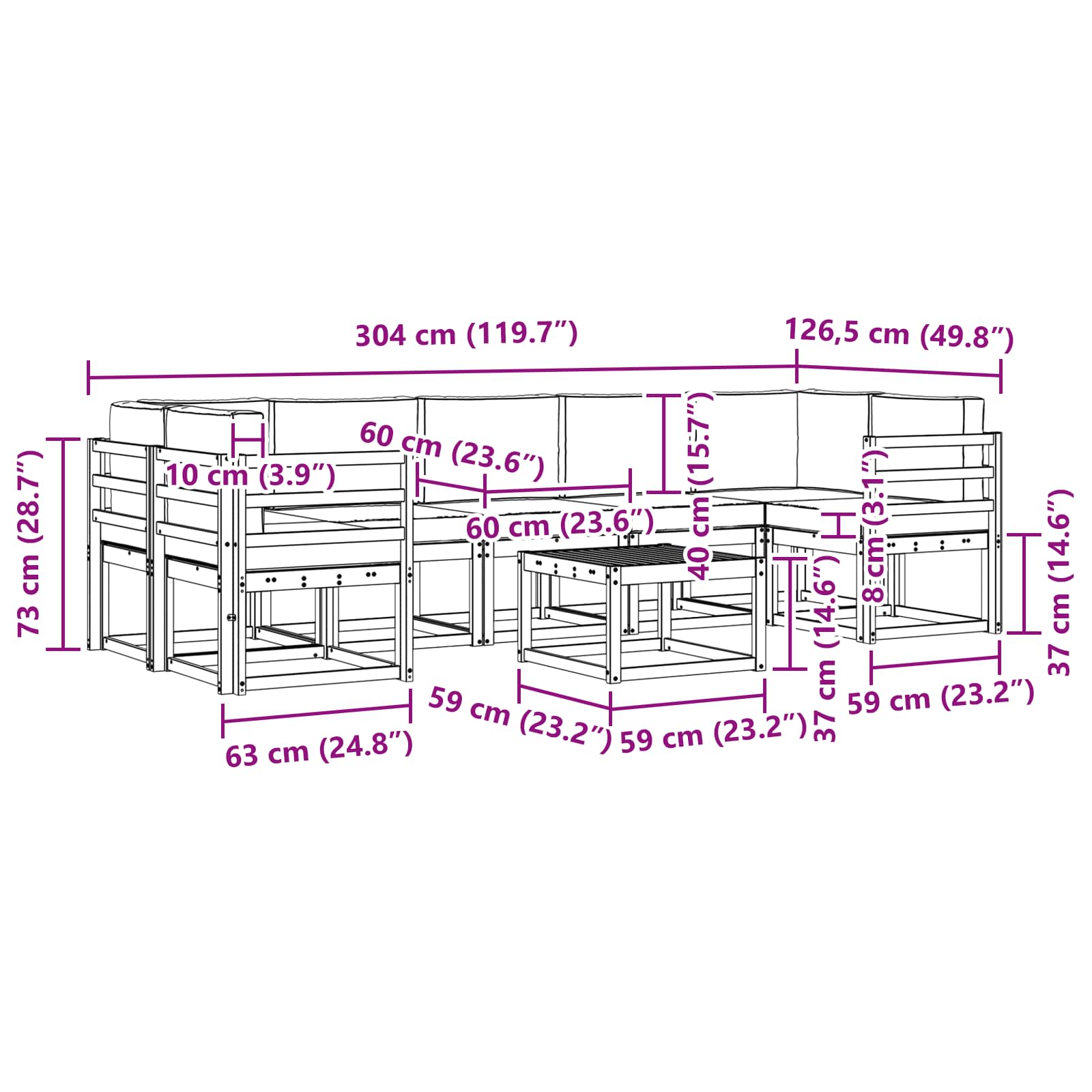 Set vanjskih sofa s jastukom 8 pcs Prirodna i svijetlo siva