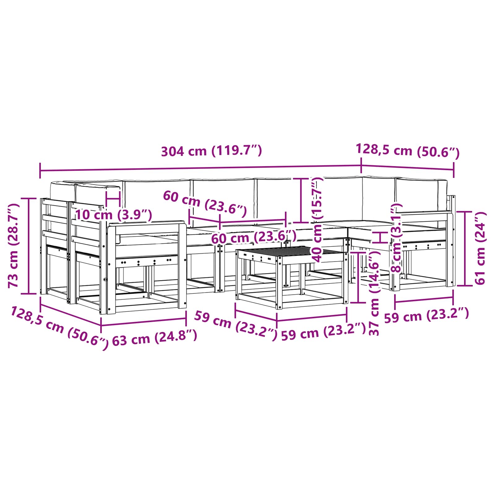Set vanjskih sofa s jastukom 8 pcs Prirodna i svijetlo siva