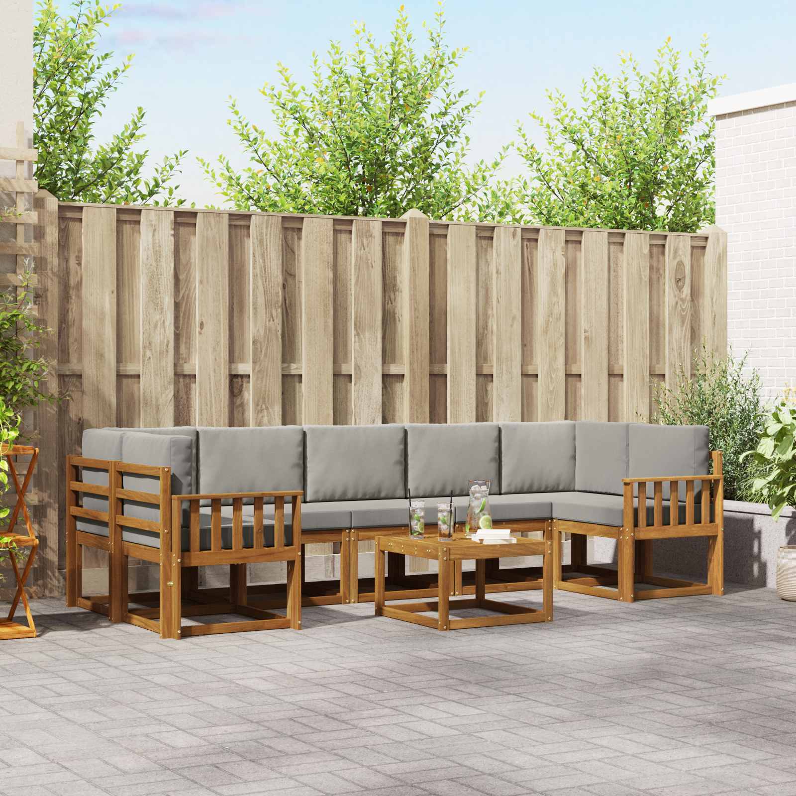 Set vanjskih sofa s jastukom 8 pcs Prirodna i svijetlo siva