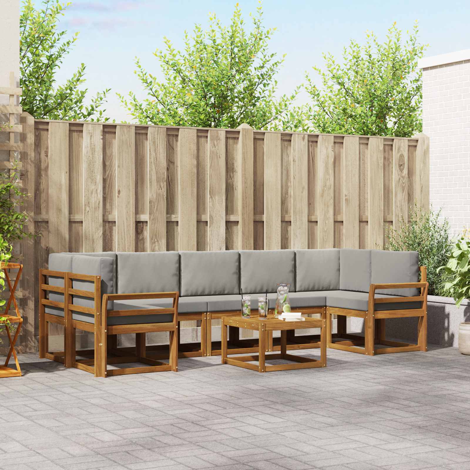 Set vanjskih sofa s jastukom 8 pcs Prirodna i svijetlo siva