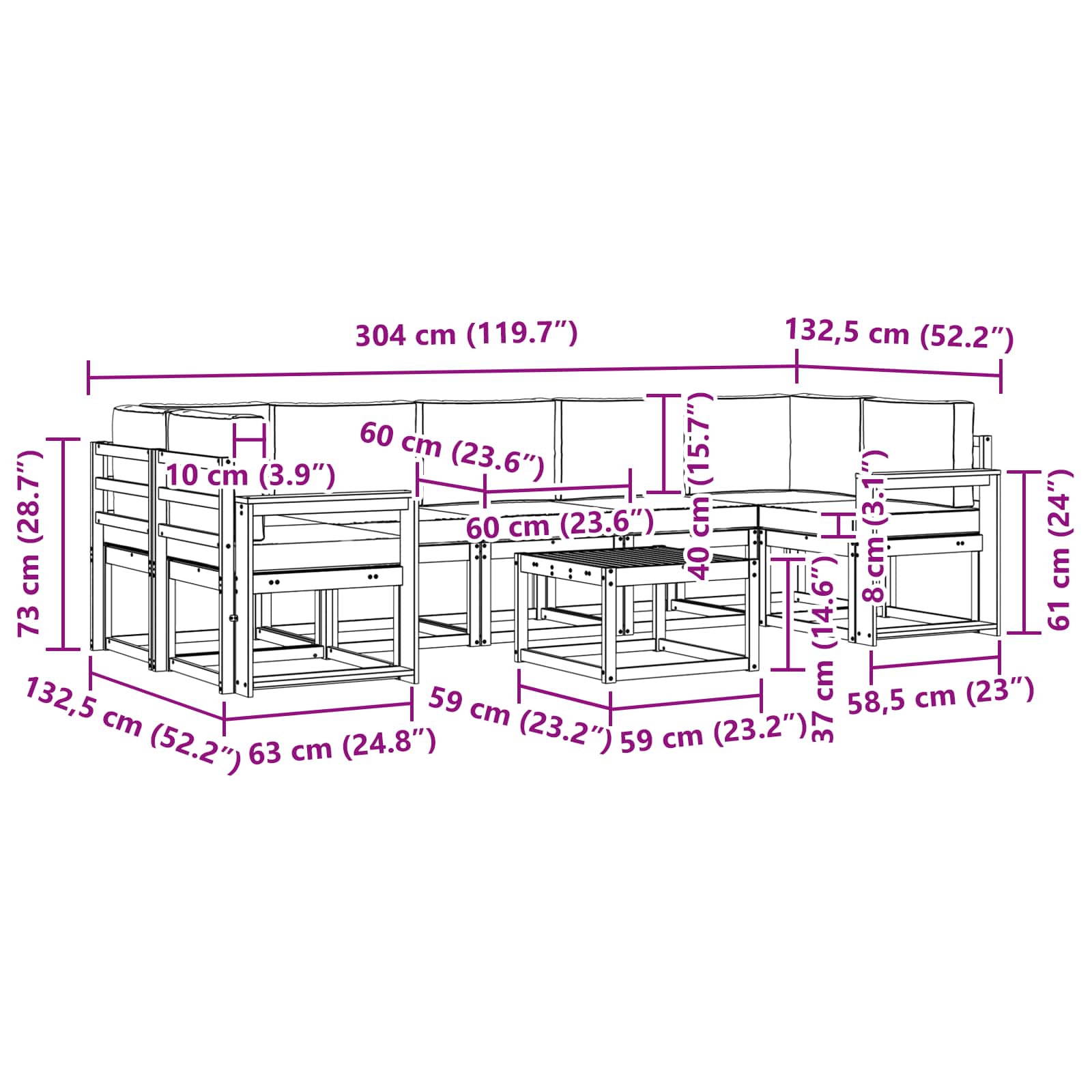 Set vanjskih sofa s jastukom 8 pcs Prirodna i svijetlo siva