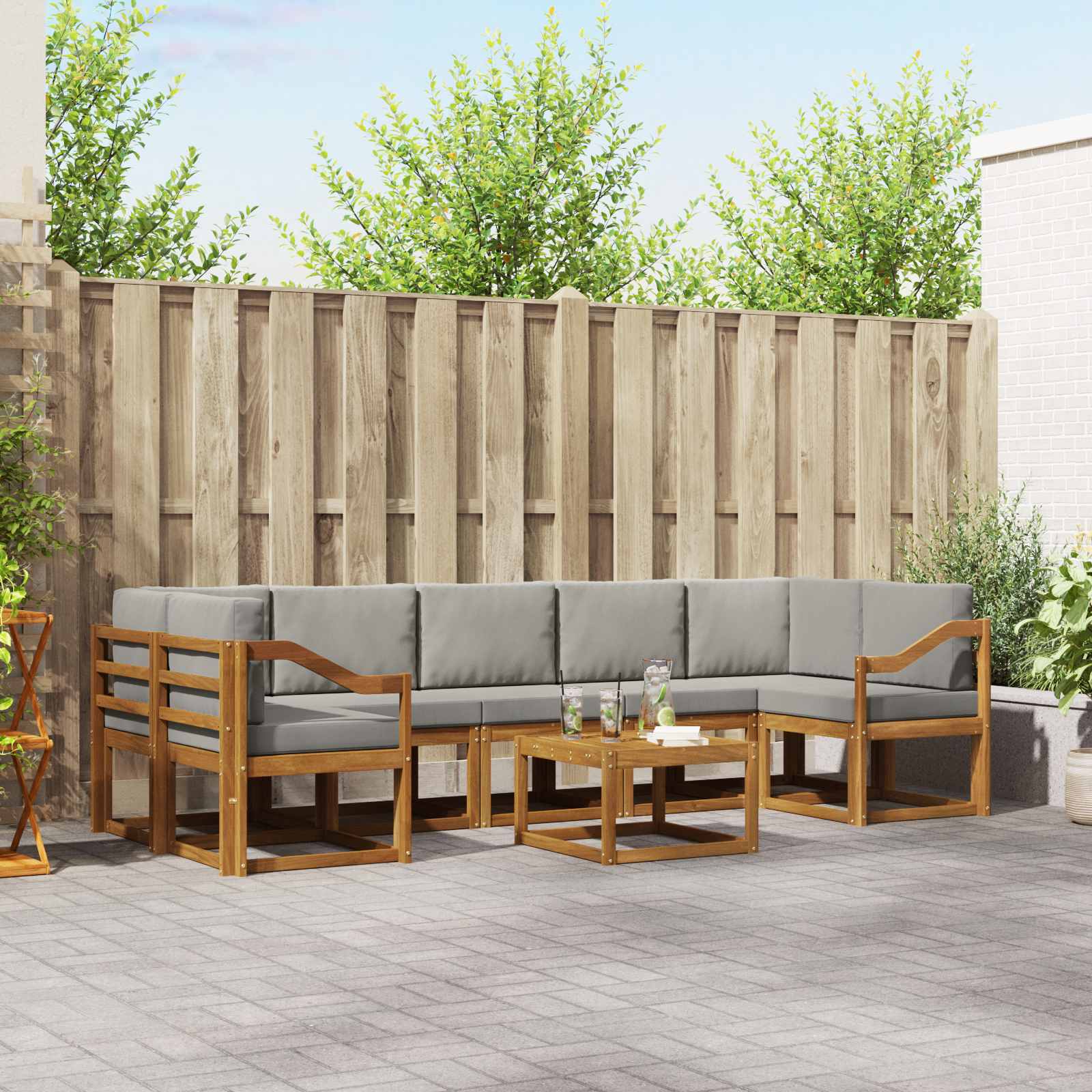 Set vanjskih sofa s jastukom 8 pcs Prirodna i svijetlo siva