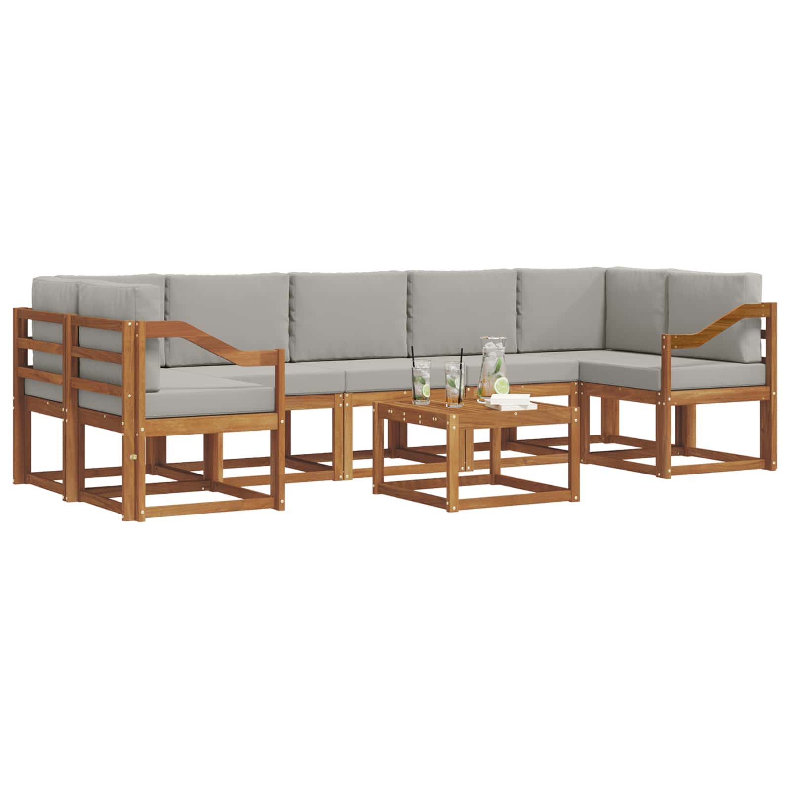 Set vanjskih sofa s jastukom 8 pcs Prirodna i svijetlo siva