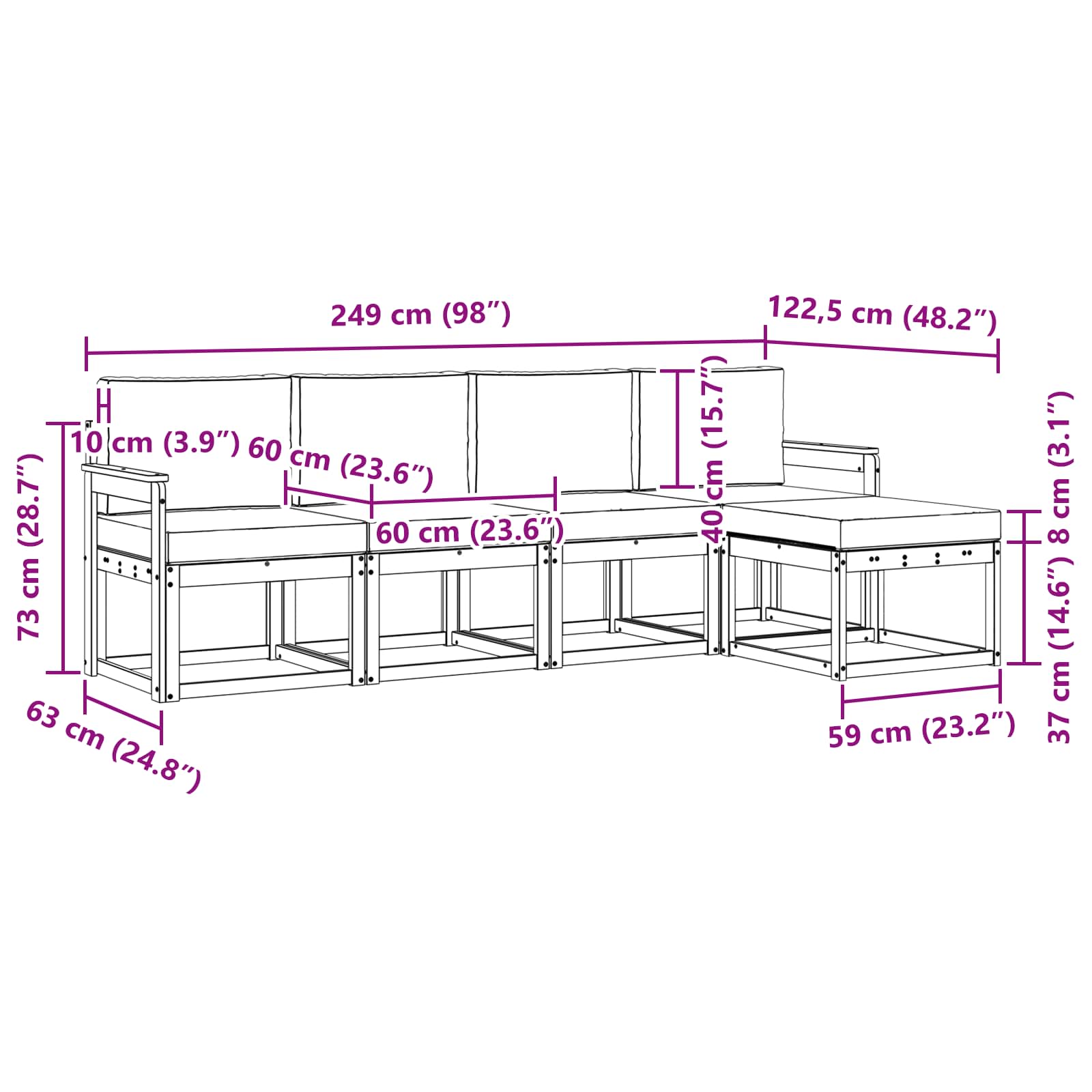 Set vanjskih sofa s jastukom 5 pcs Prirodna i svijetlo siva