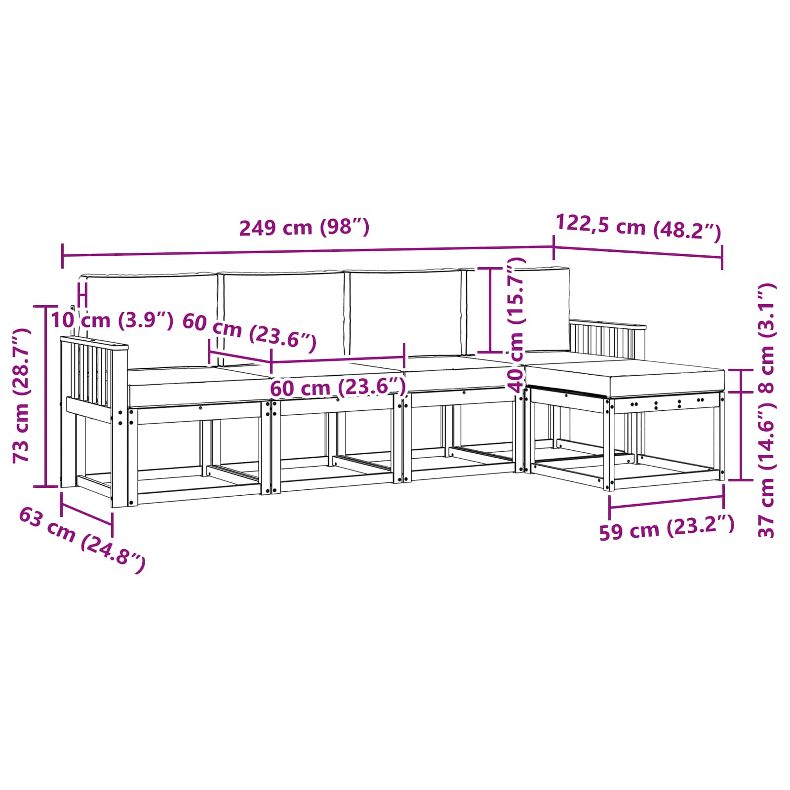 Set vanjskih sofa s jastukom 5 pcs Prirodna i svijetlo siva