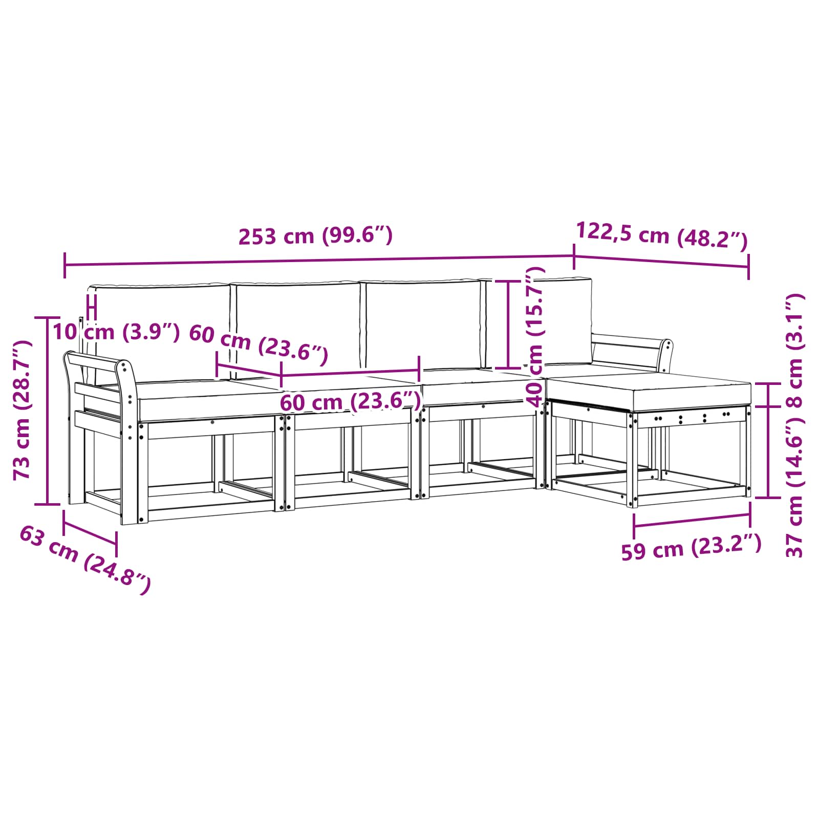 Set vanjskih sofa s jastukom 5 pcs Prirodna i svijetlo siva