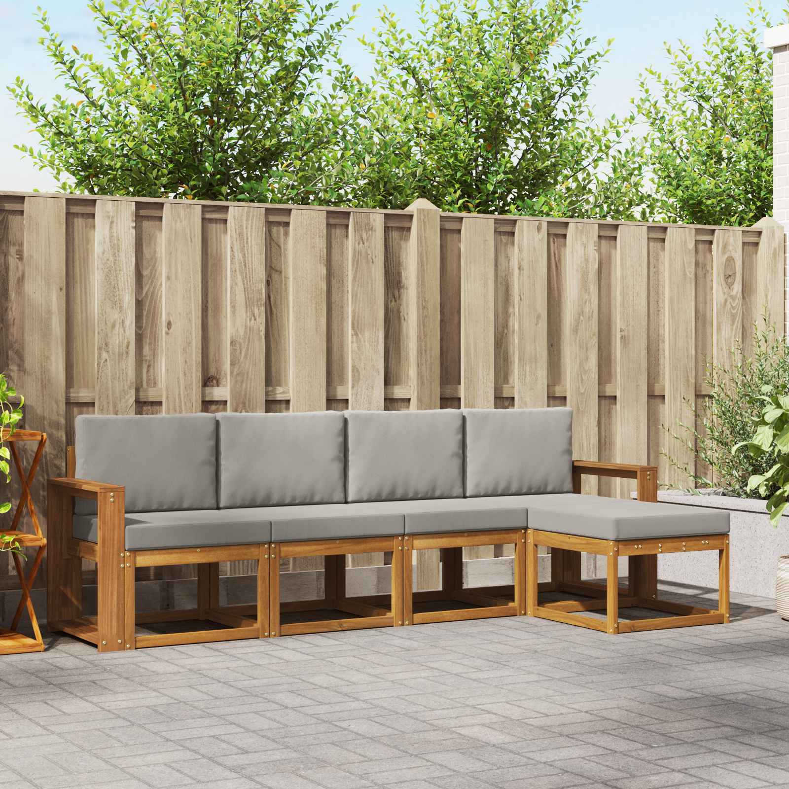 Set vanjskih sofa s jastukom 5 pcs Prirodna i svijetlo siva