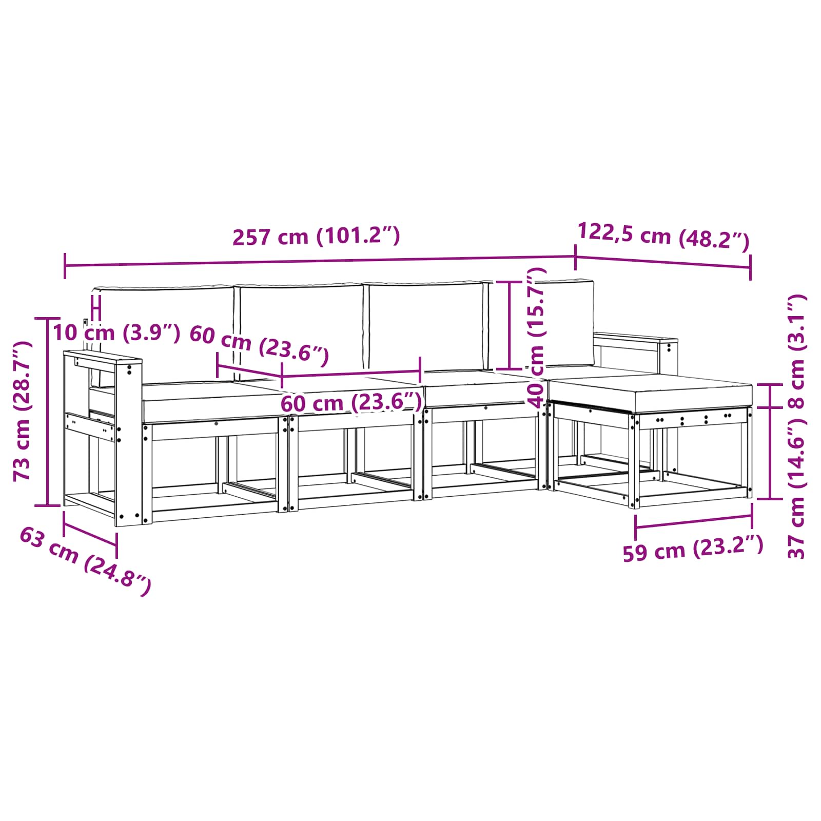 Set vanjskih sofa s jastukom 5 pcs Prirodna i svijetlo siva