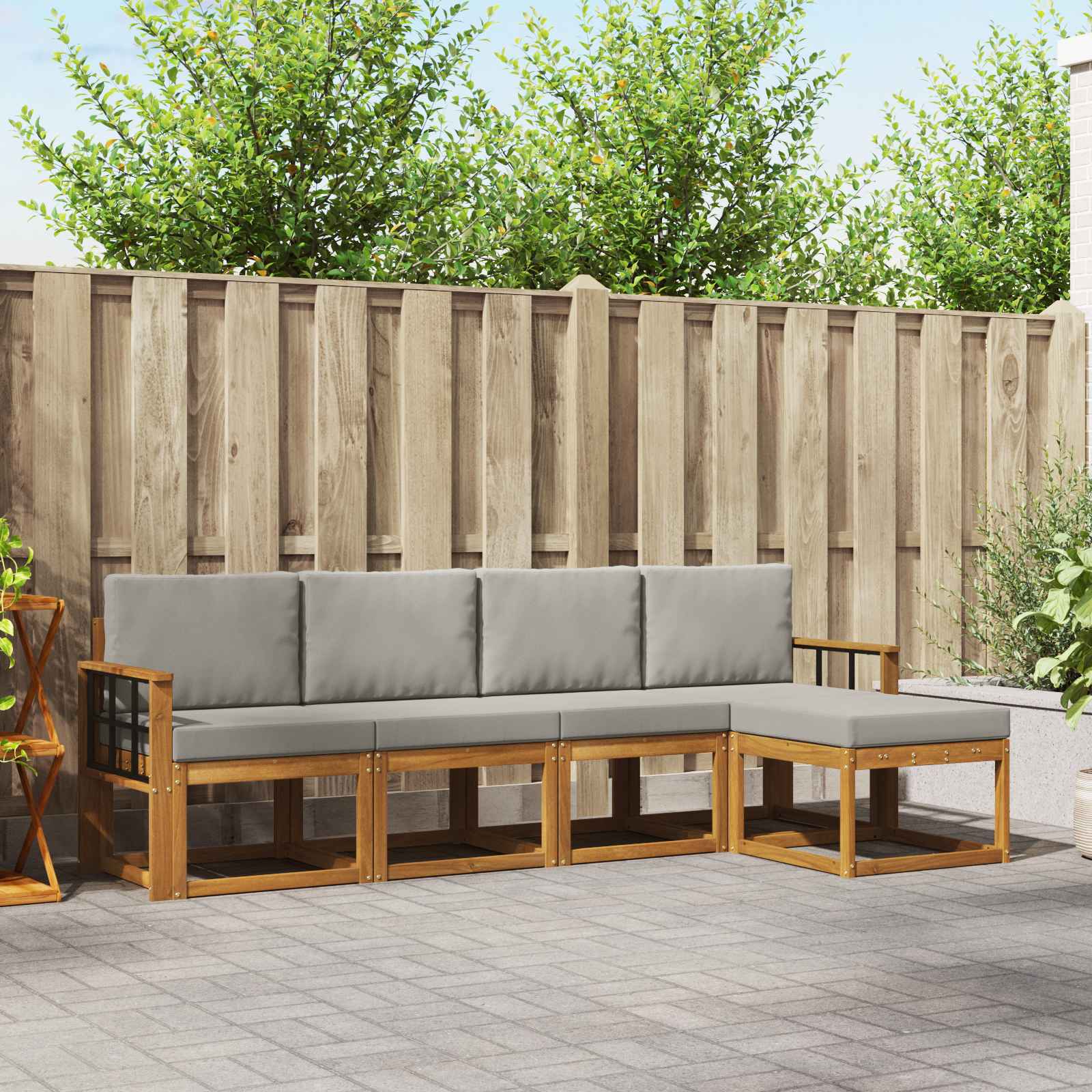 Set vanjskih sofa s jastukom 5 pcs Prirodna i svijetlo siva