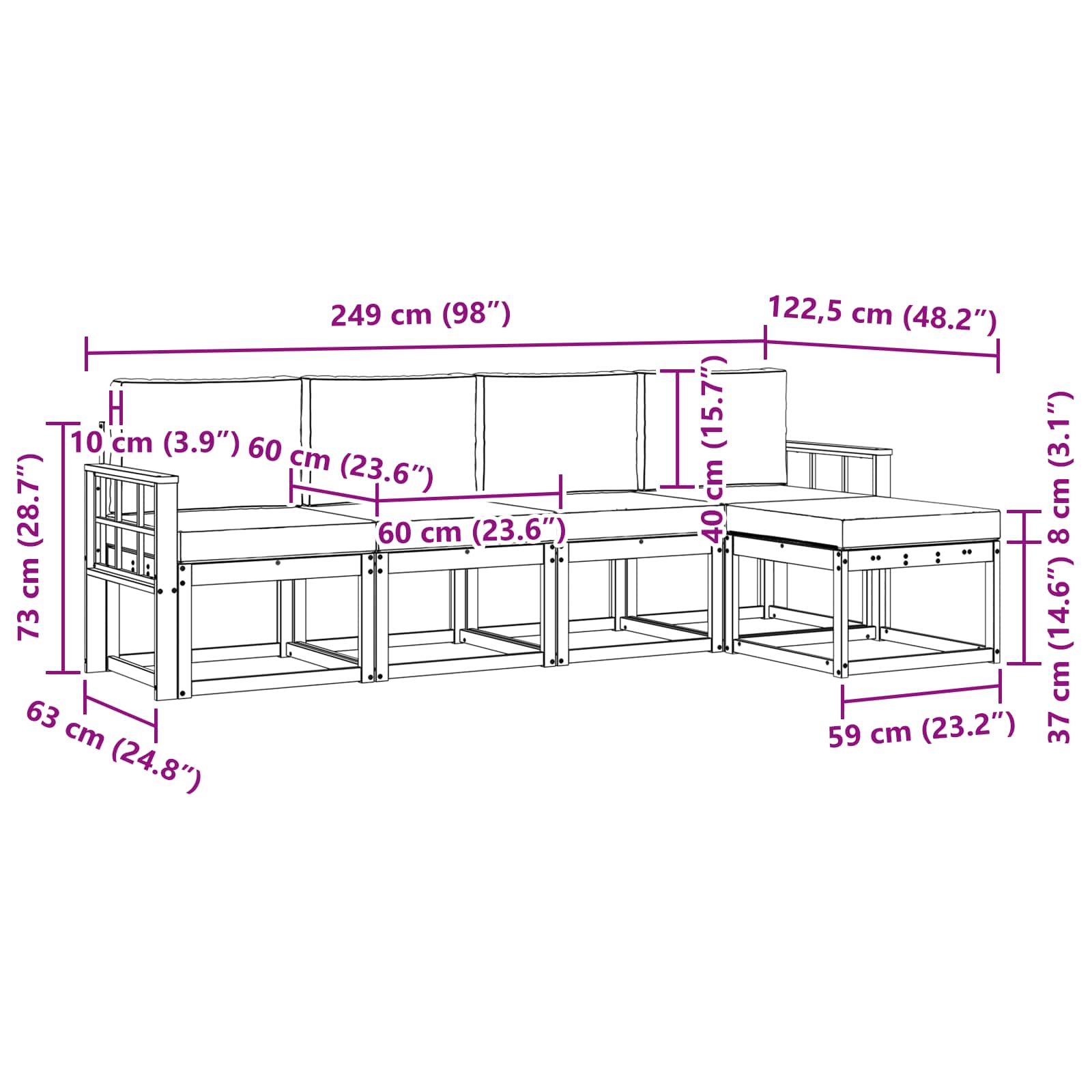 Set vanjskih sofa s jastukom 5 pcs Prirodna i svijetlo siva