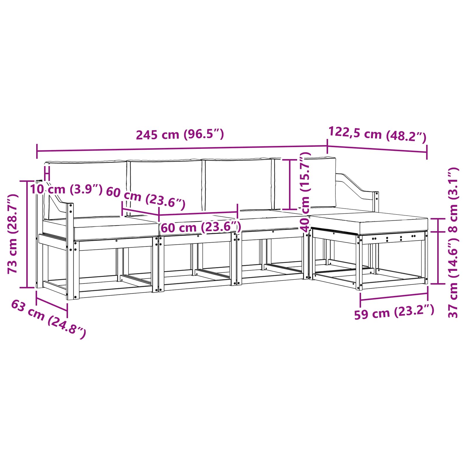 Set vanjskih sofa s jastukom 5 pcs Prirodna i svijetlo siva