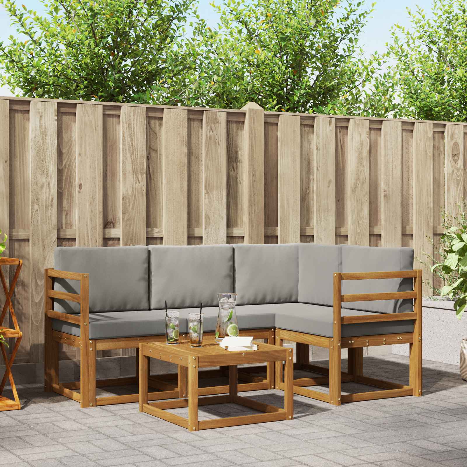 Set vanjskih sofa s jastukom 5 pcs Prirodna i svijetlo siva