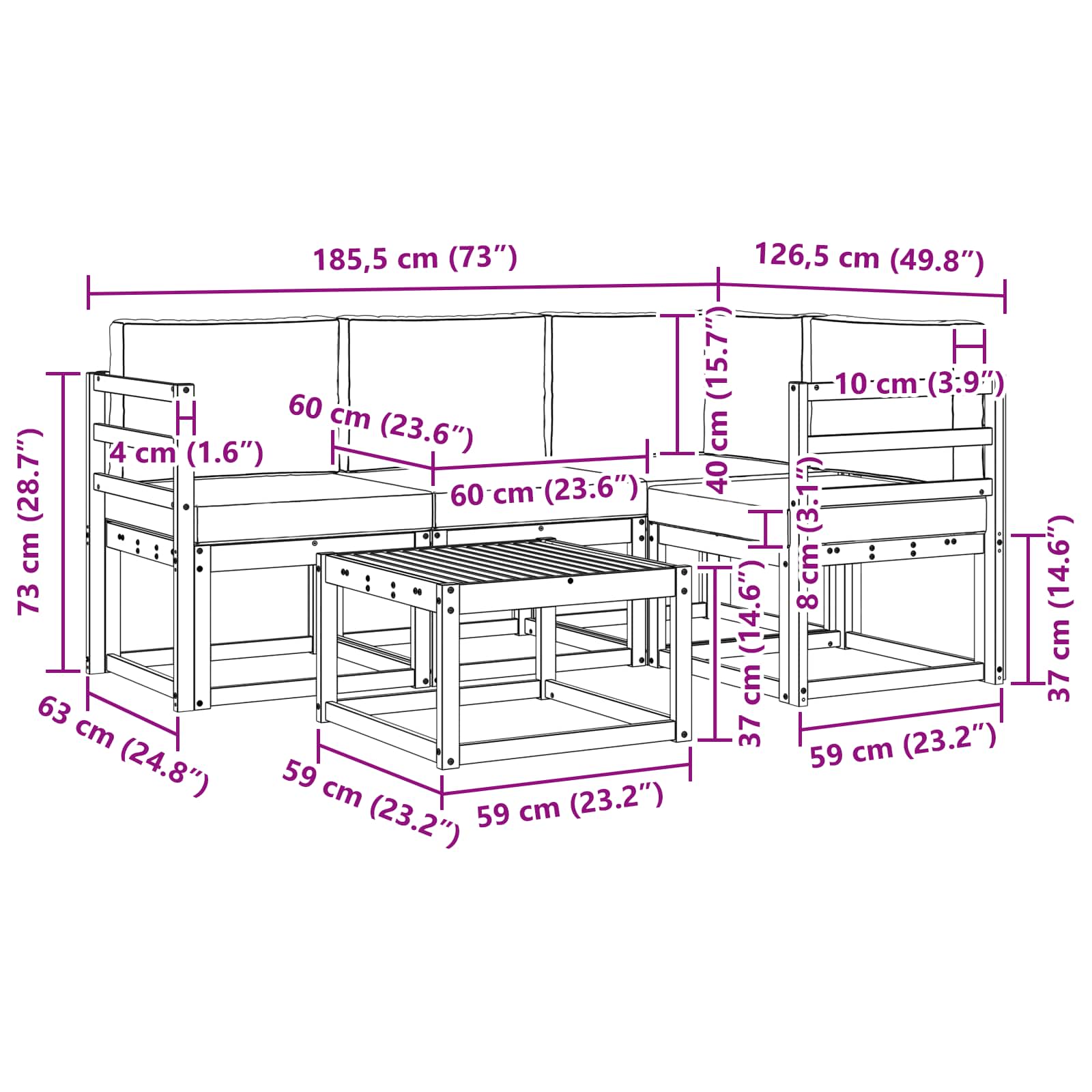 Set vanjskih sofa s jastukom 5 pcs Prirodna i svijetlo siva