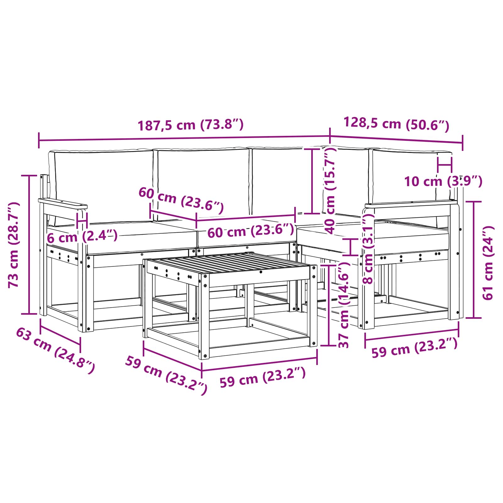 Set vanjskih sofa s jastukom 5 pcs Prirodna i svijetlo siva