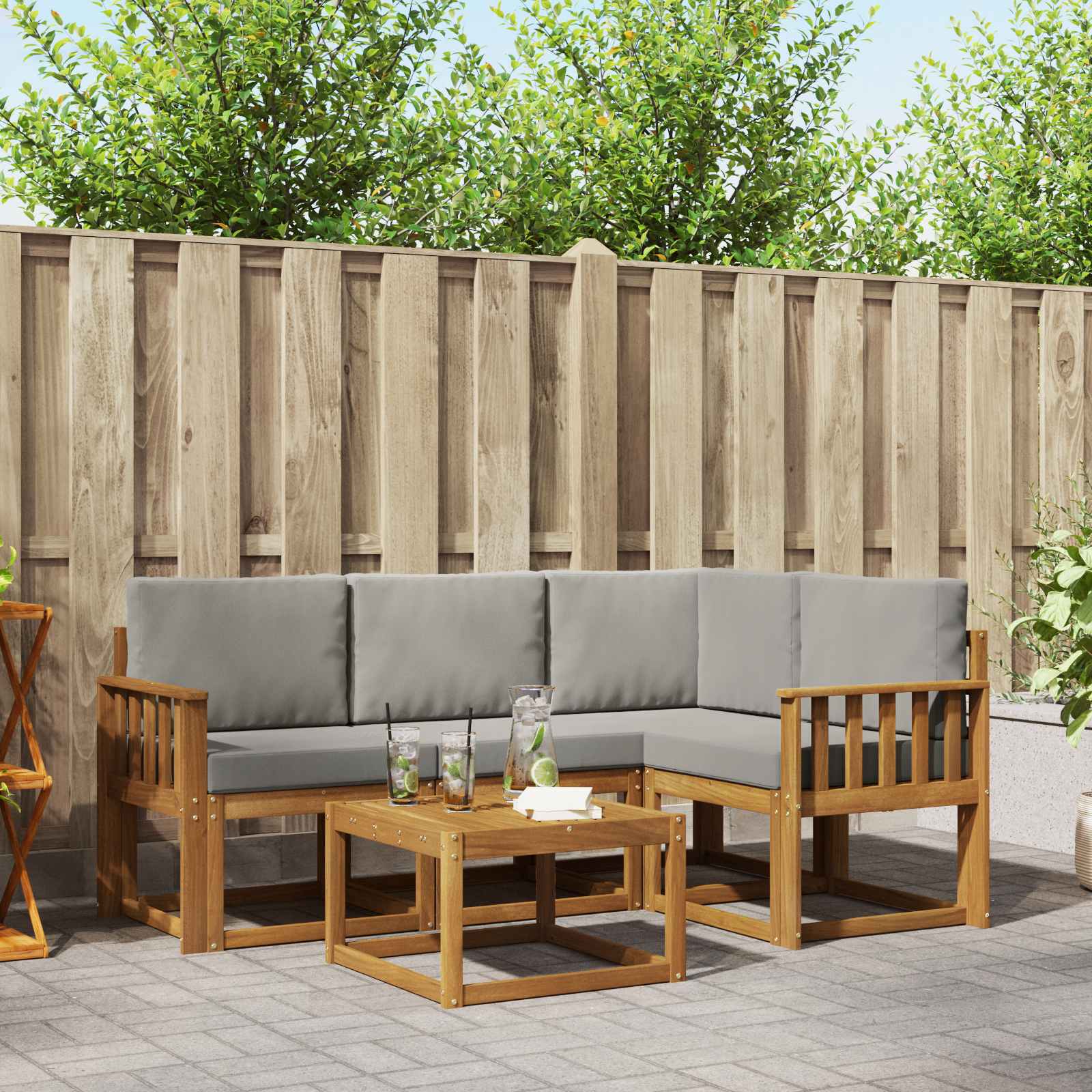 Set vanjskih sofa s jastukom 5 pcs Prirodna i svijetlo siva