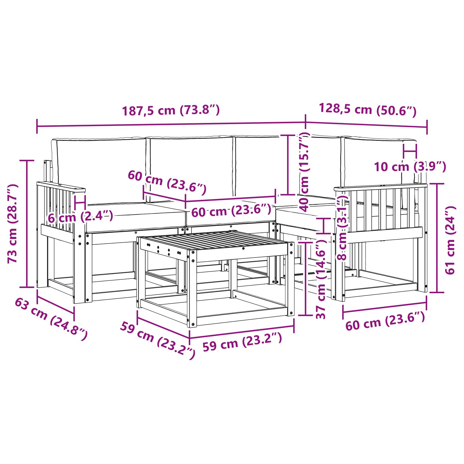 Set vanjskih sofa s jastukom 5 pcs Prirodna i svijetlo siva