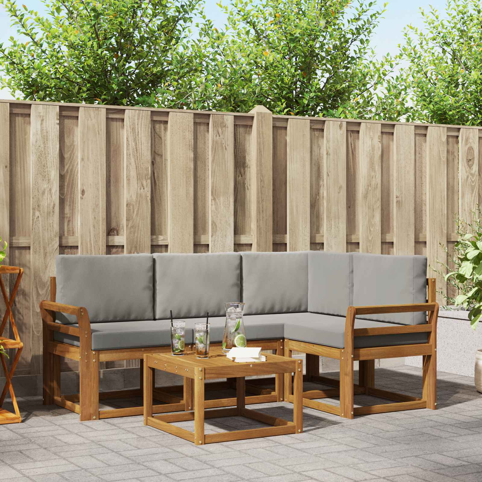 Set vanjskih sofa s jastukom 5 pcs Prirodna i svijetlo siva