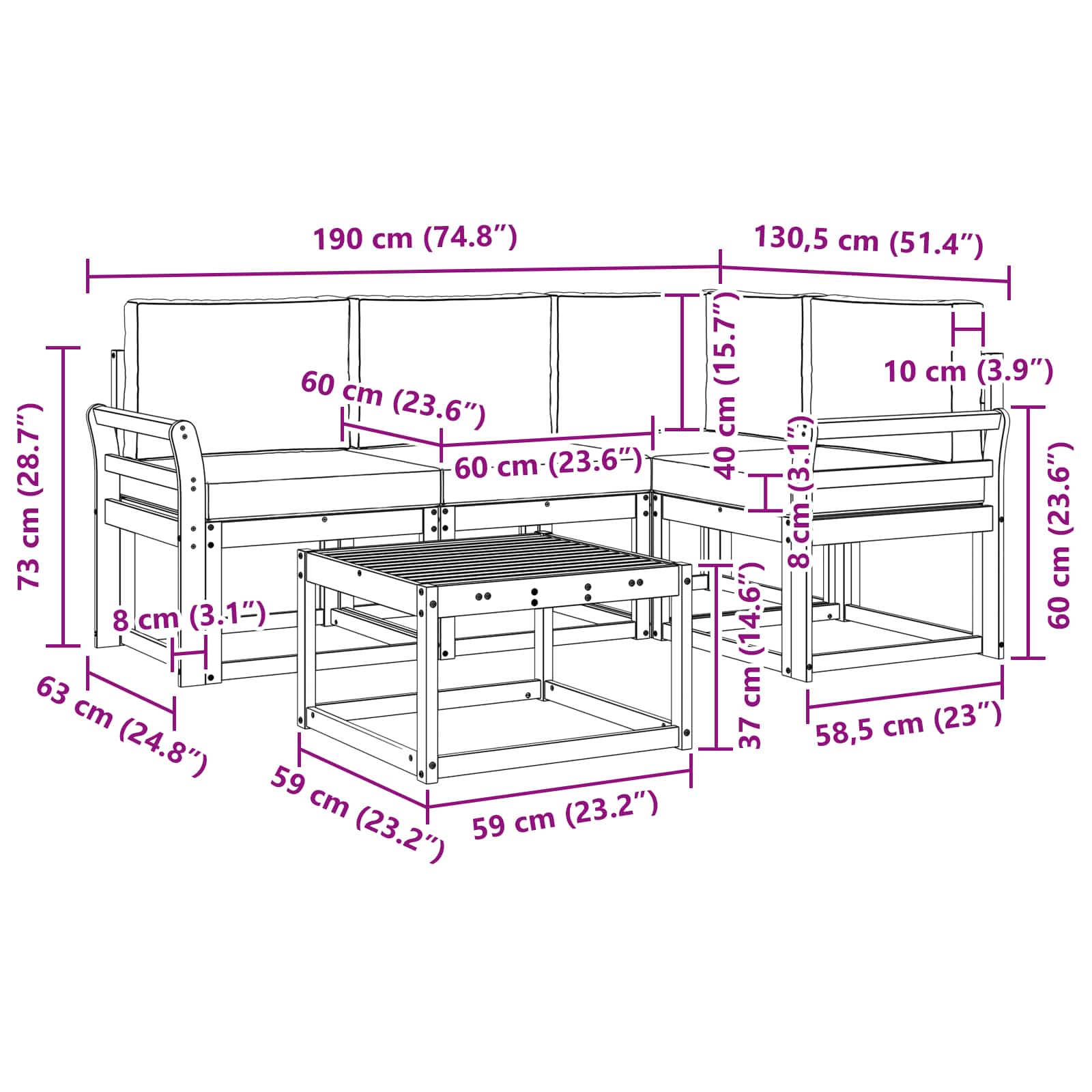 Set vanjskih sofa s jastukom 5 pcs Prirodna i svijetlo siva