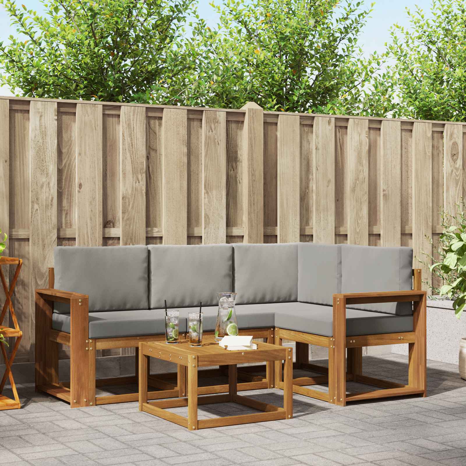 Set vanjskih sofa s jastukom 5 pcs Prirodna i svijetlo siva