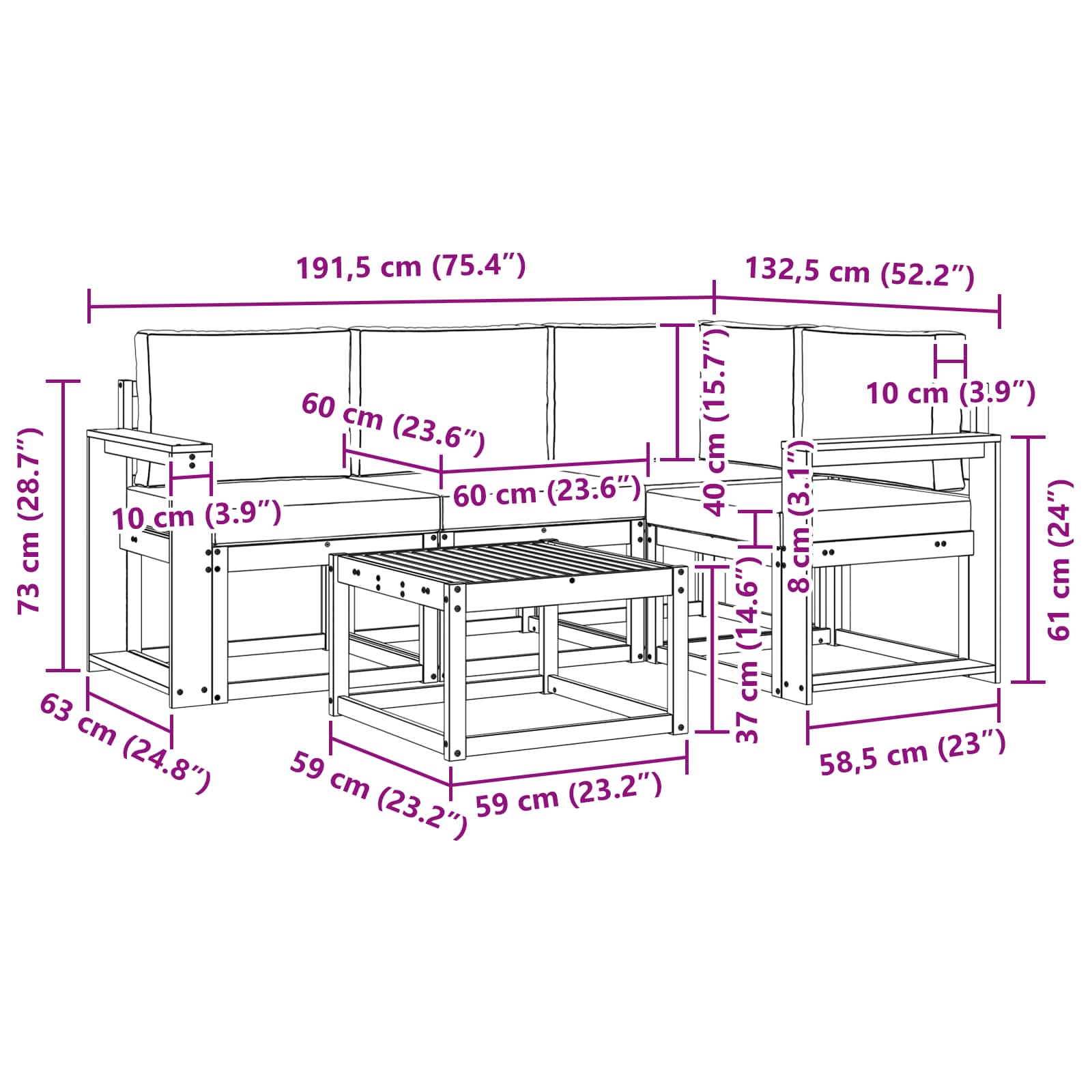 Set vanjskih sofa s jastukom 5 pcs Prirodna i svijetlo siva