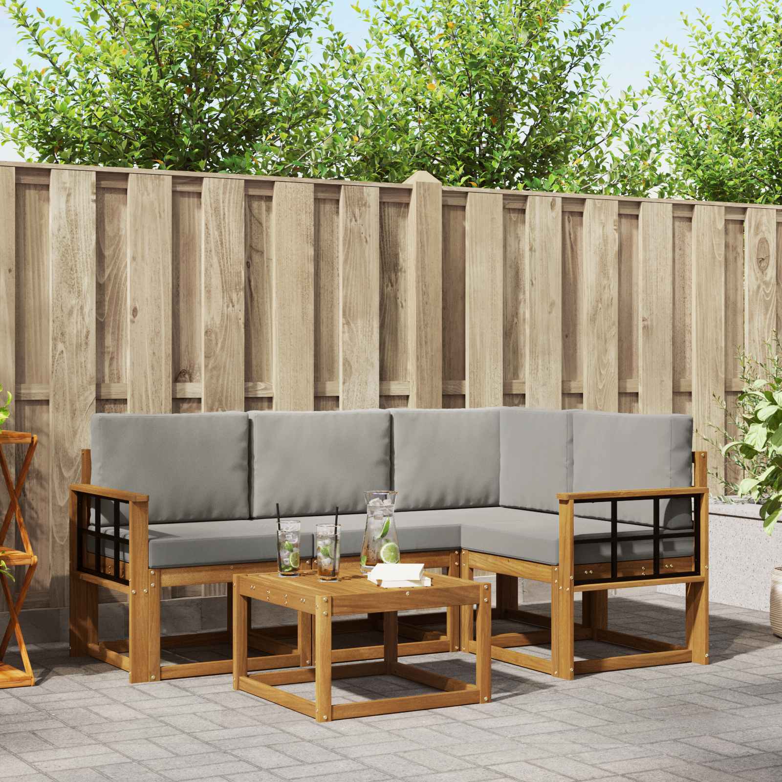 Set vanjskih sofa s jastukom 5 pcs Prirodna i svijetlo siva