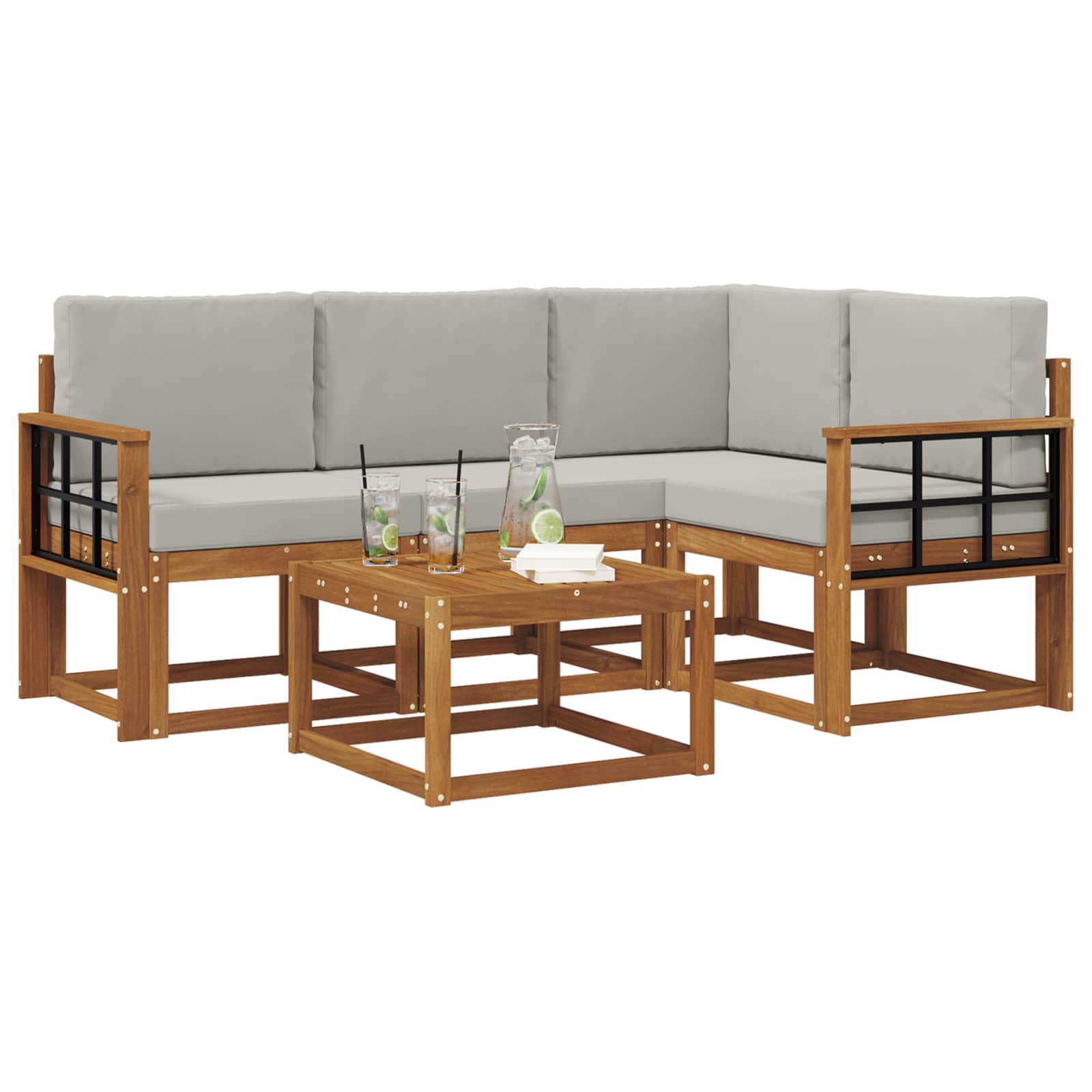 Set vanjskih sofa s jastukom 5 pcs Prirodna i svijetlo siva