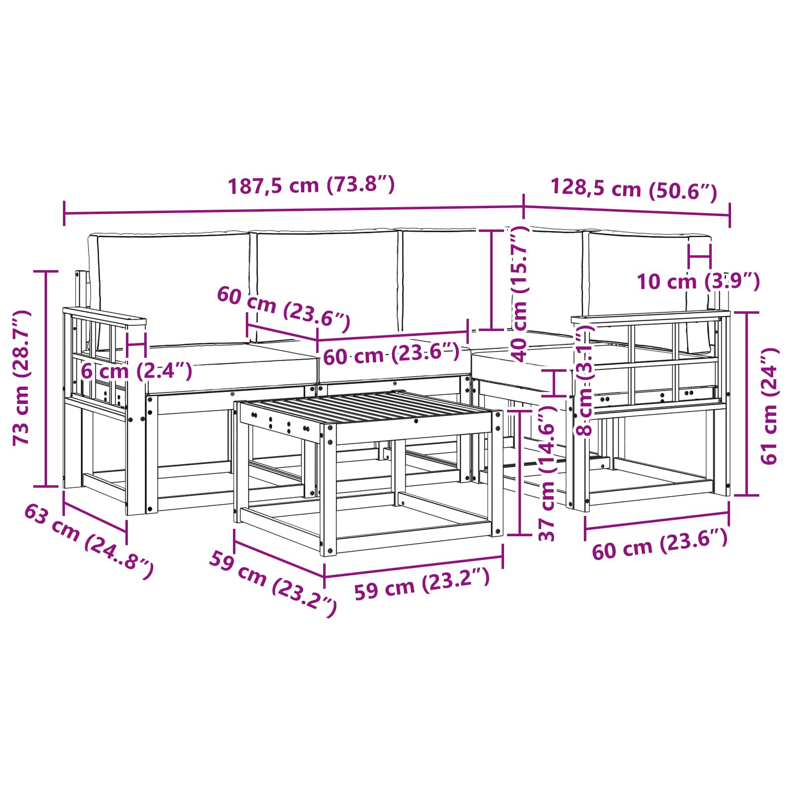 Set vanjskih sofa s jastukom 5 pcs Prirodna i svijetlo siva