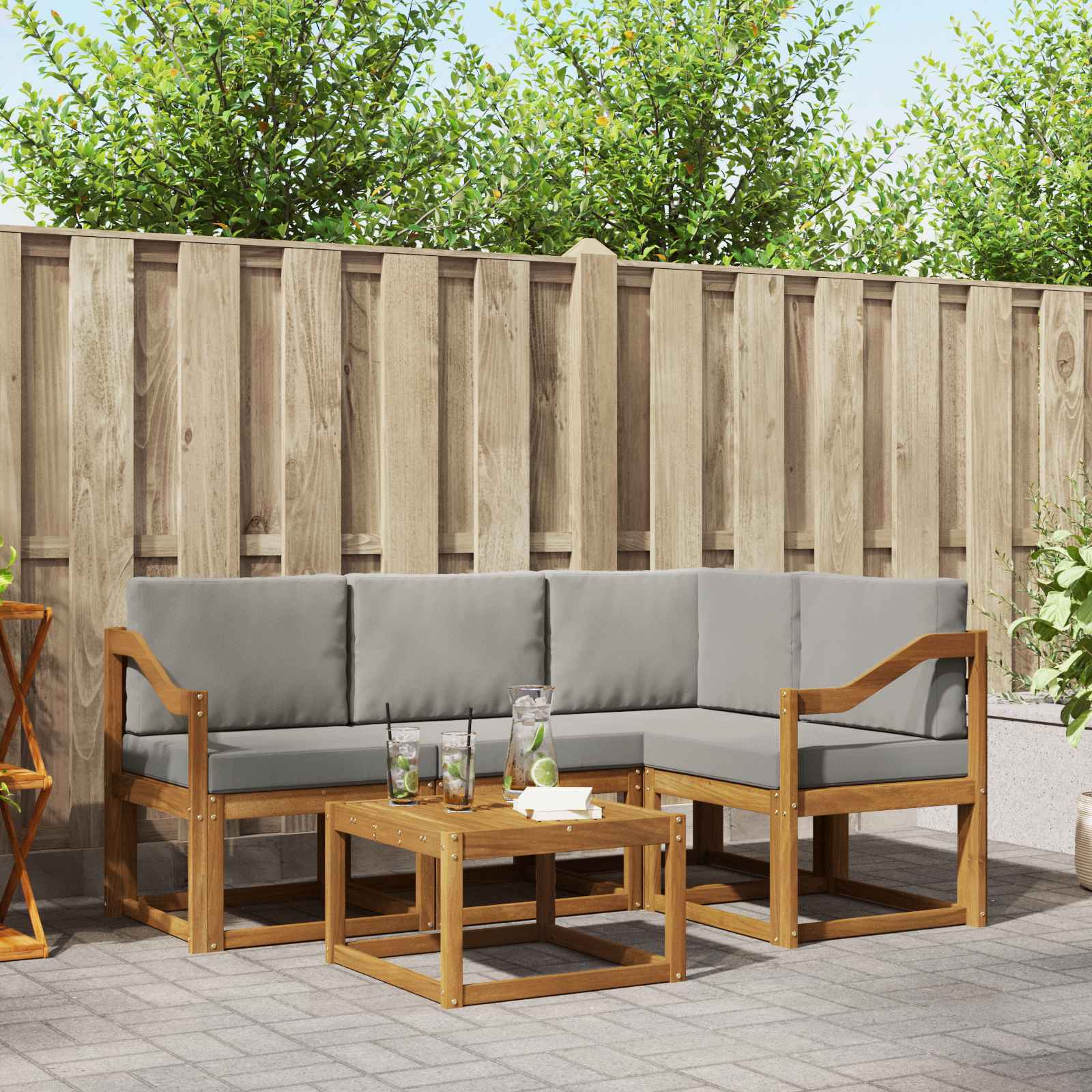 Set vanjskih sofa s jastukom 5 pcs Prirodna i svijetlo siva