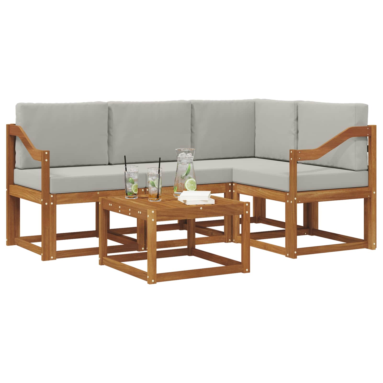 Set vanjskih sofa s jastukom 5 pcs Prirodna i svijetlo siva