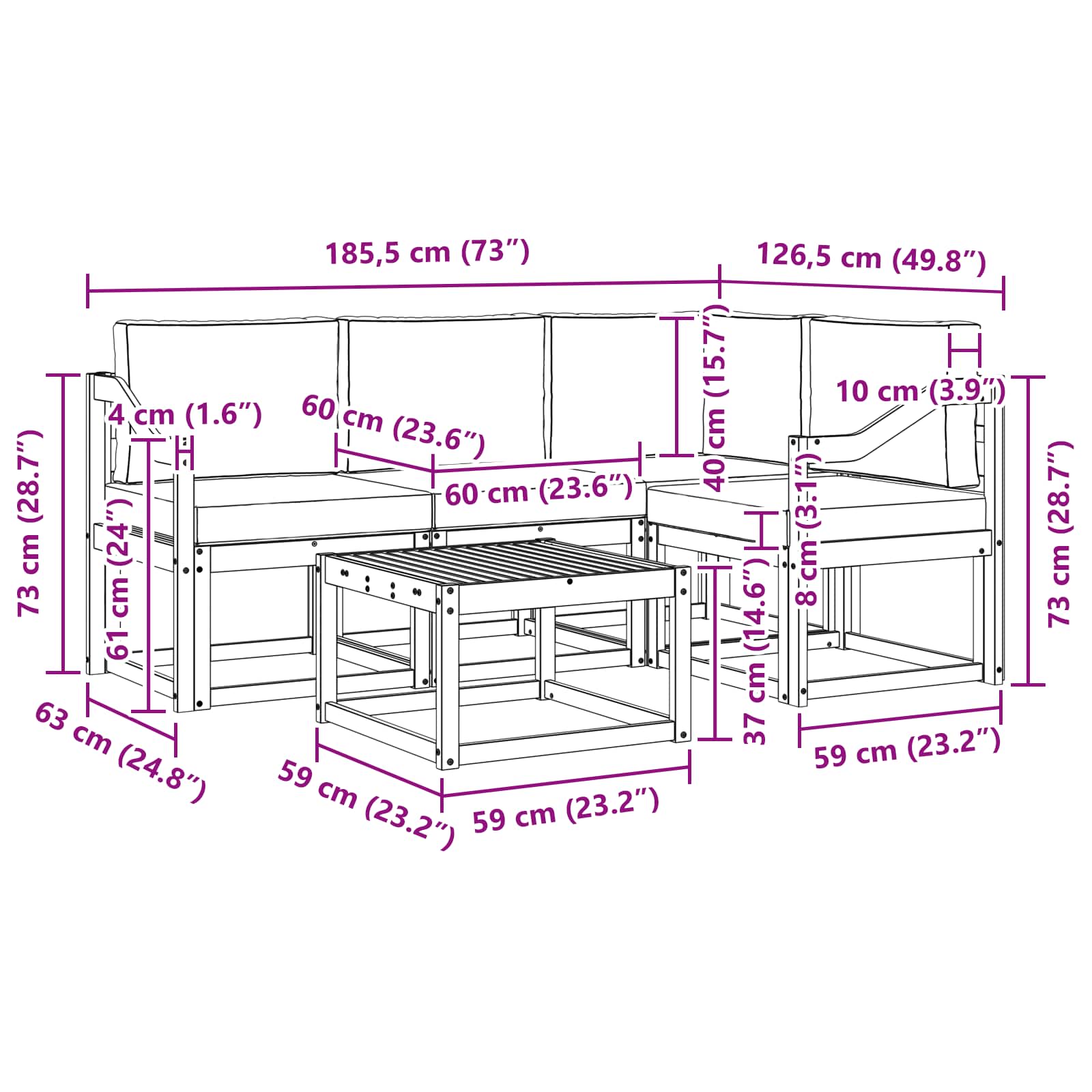 Set vanjskih sofa s jastukom 5 pcs Prirodna i svijetlo siva