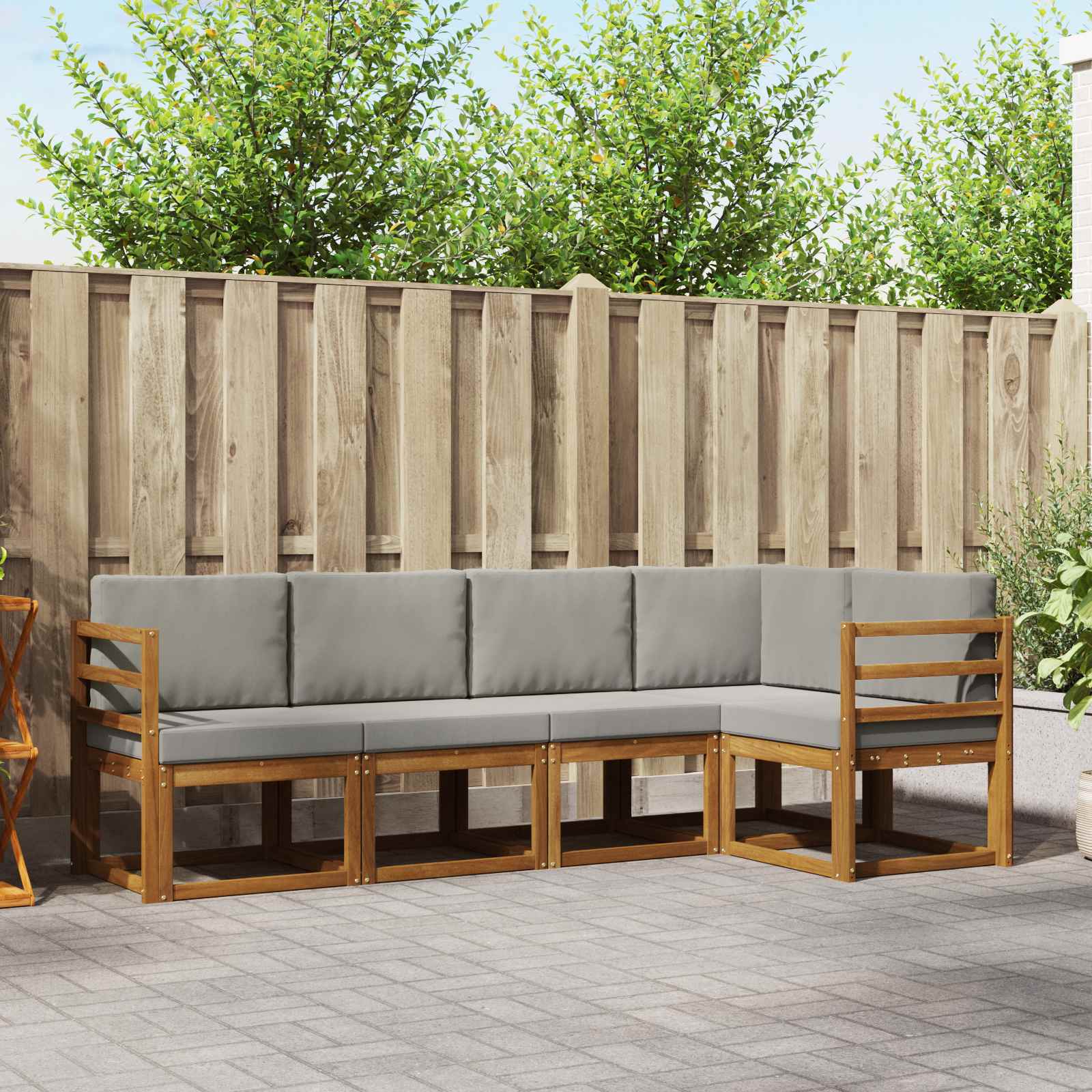 Set vanjskih sofa s jastukom 5 pcs Prirodna i svijetlo siva