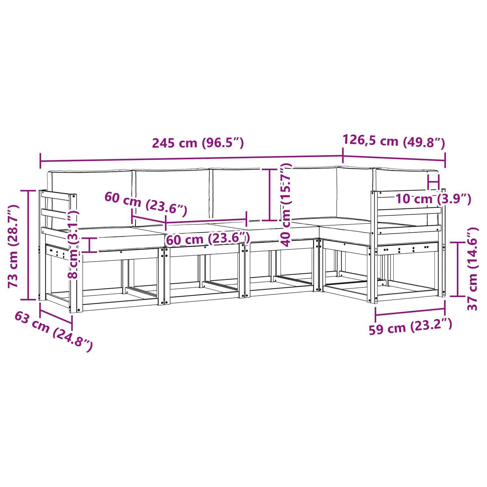 Set vanjskih sofa s jastukom 5 pcs Prirodna i svijetlo siva