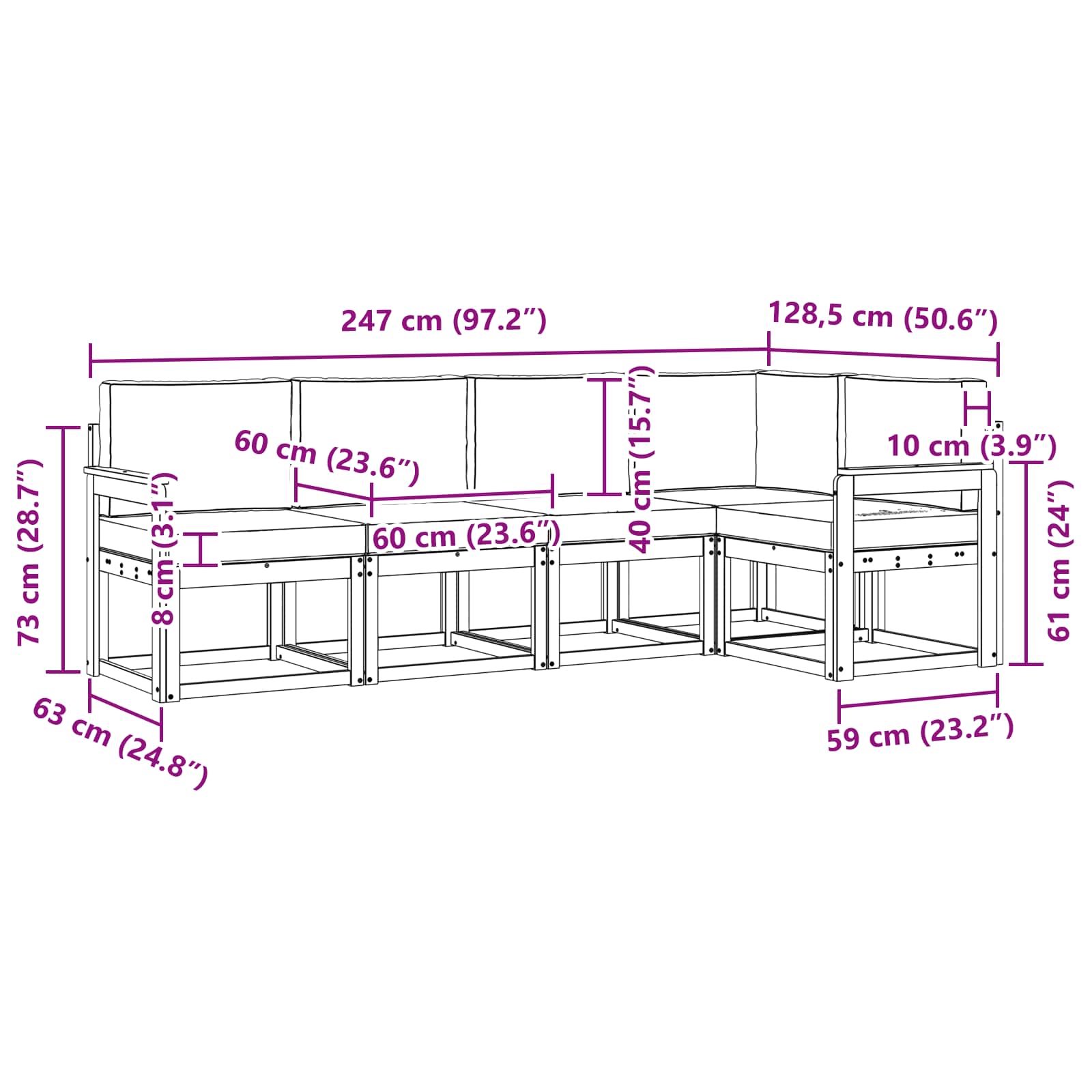 Set vanjskih sofa s jastukom 5 pcs Prirodna i svijetlo siva
