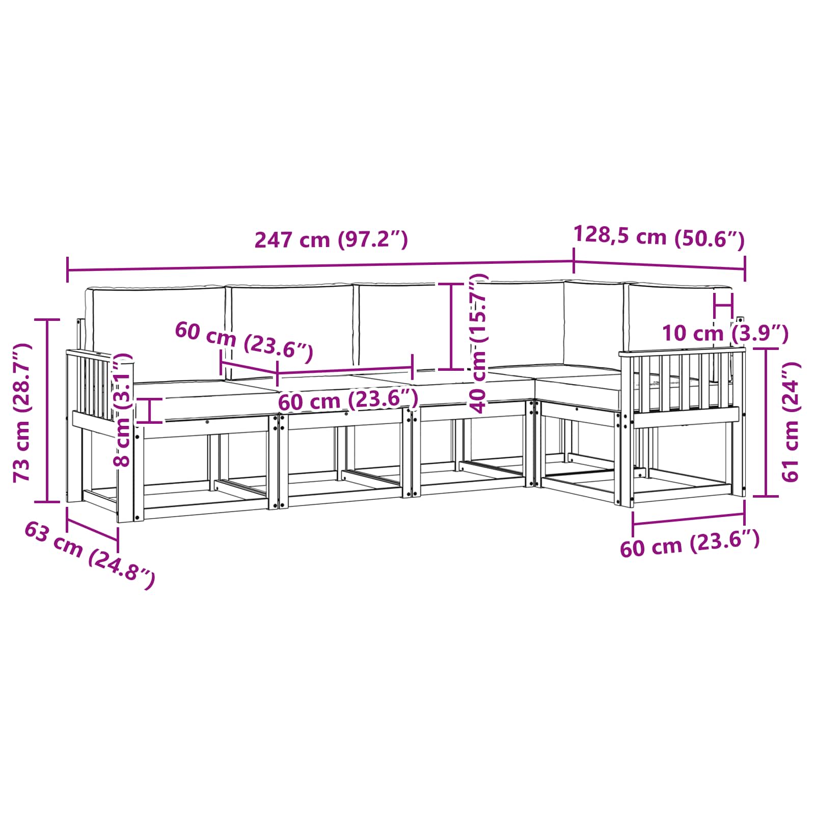 Set vanjskih sofa s jastukom 5 pcs Prirodna i svijetlo siva